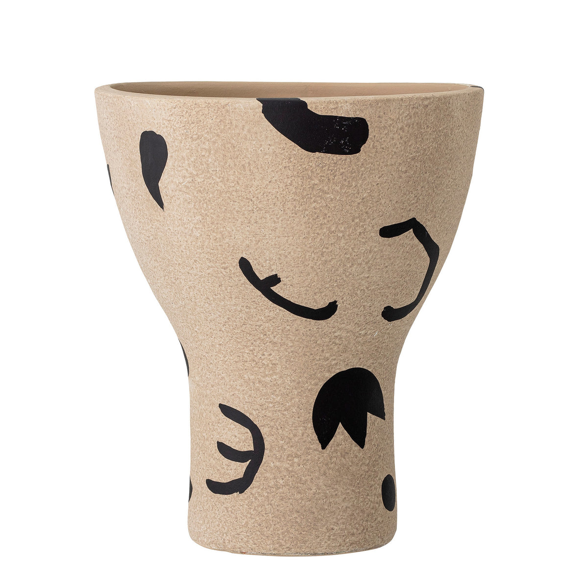 Taillierte Deko-Vase aus Terrakotta in Beige mit schwarzen handgemalten Pinselstrichen, Durchmesser 23 cm, Höhe 27 cm, Serie Nans von Bloomingville.