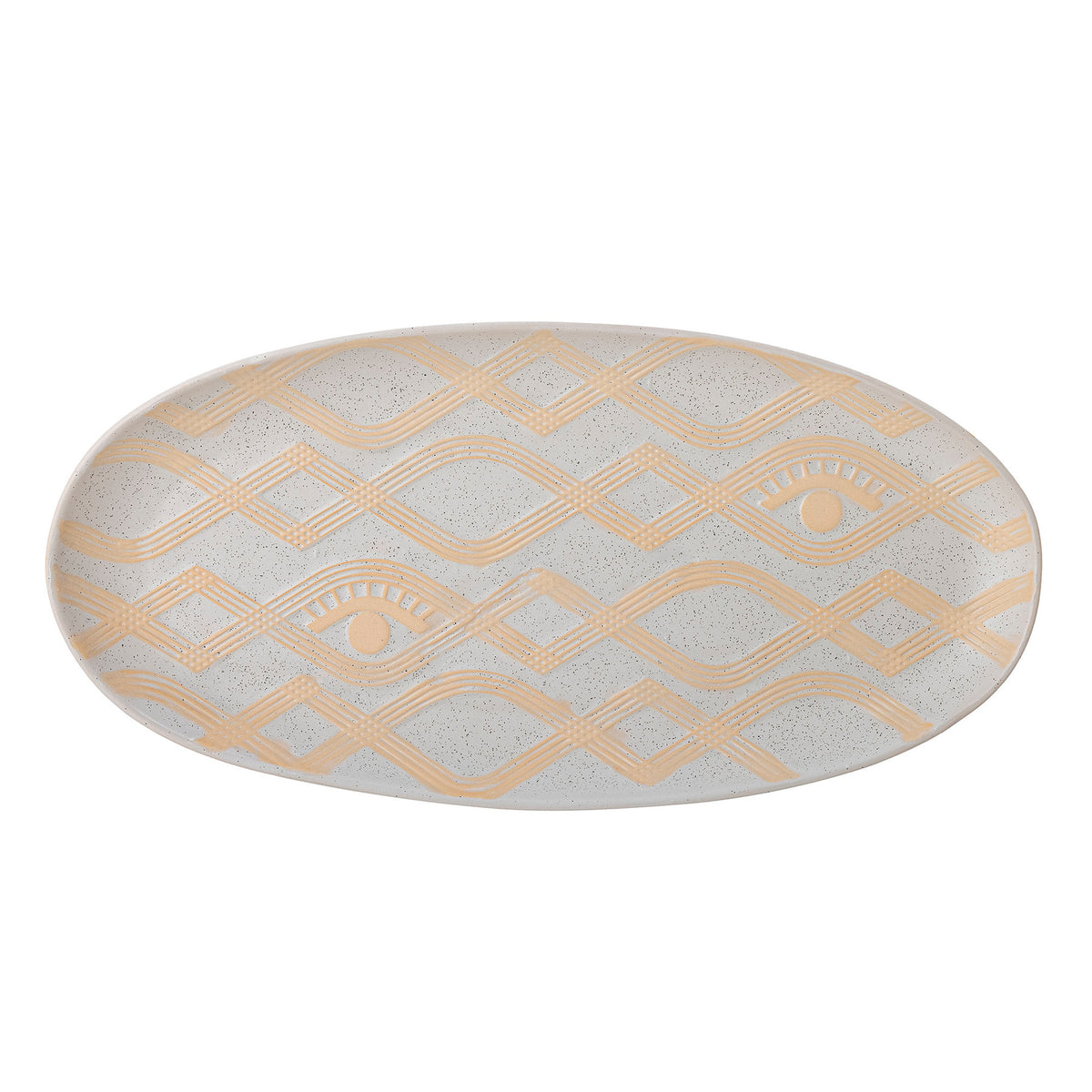 Rechteckiges Tablett aus Steingut in Beige mit natürlicher Glasuroptik, handgefertigt, von Bloomingville aus der Newa Serie.