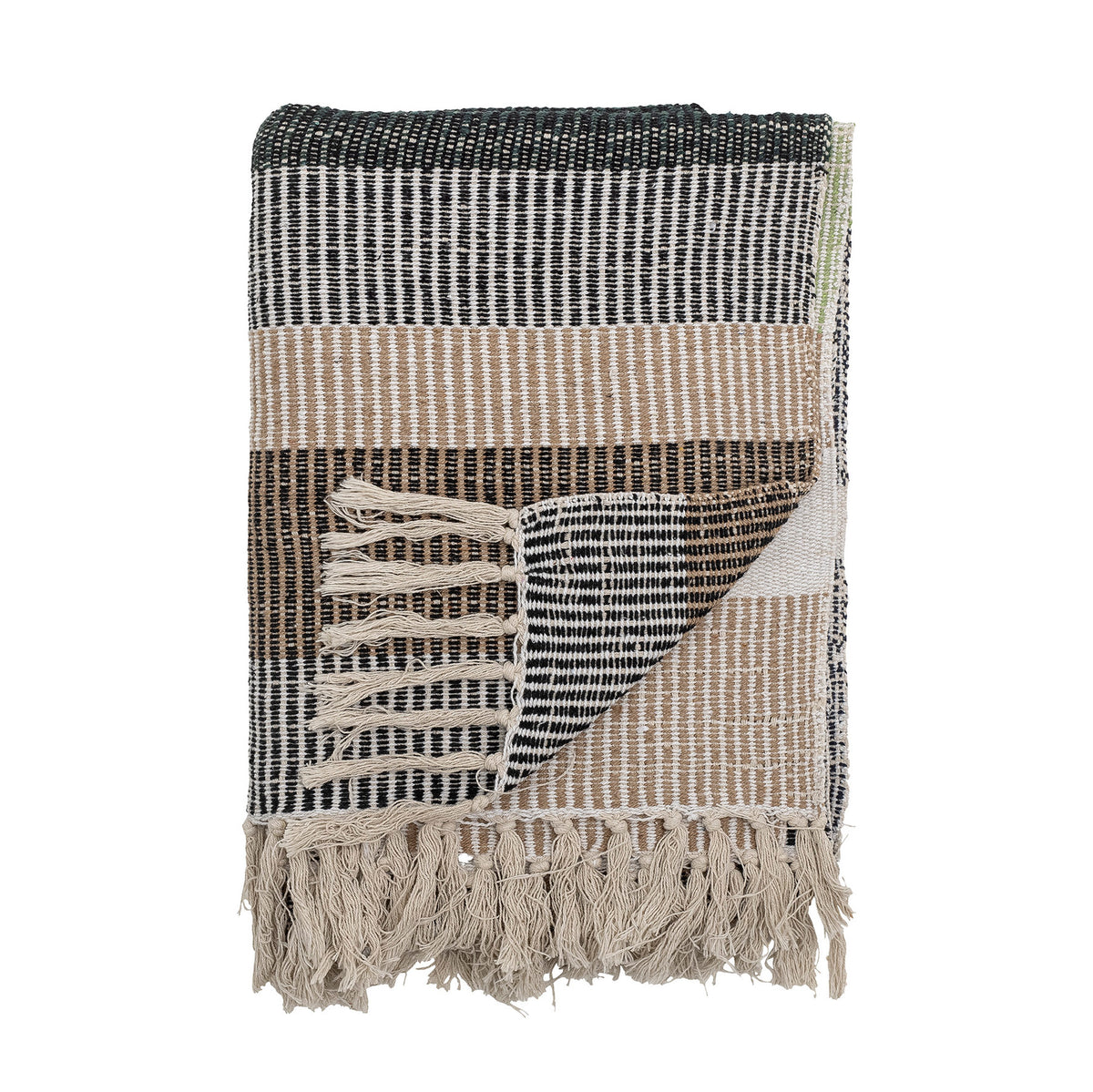 Bunte Wolldecke Isnel von Creative Collection aus Mischfasern, geflochtene Oberfläche, garngefärbtes Muster im Boho Chic Stil, 160x130 cm.