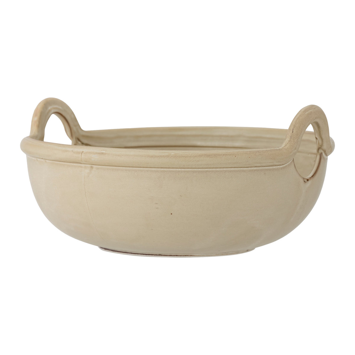 Runde Schale aus Steingut in Beige mit leicht unregelmässiger Glasur, Durchmesser 33 cm, Höhe 14.5 cm, von Bloomingville aus der Janti Serie.