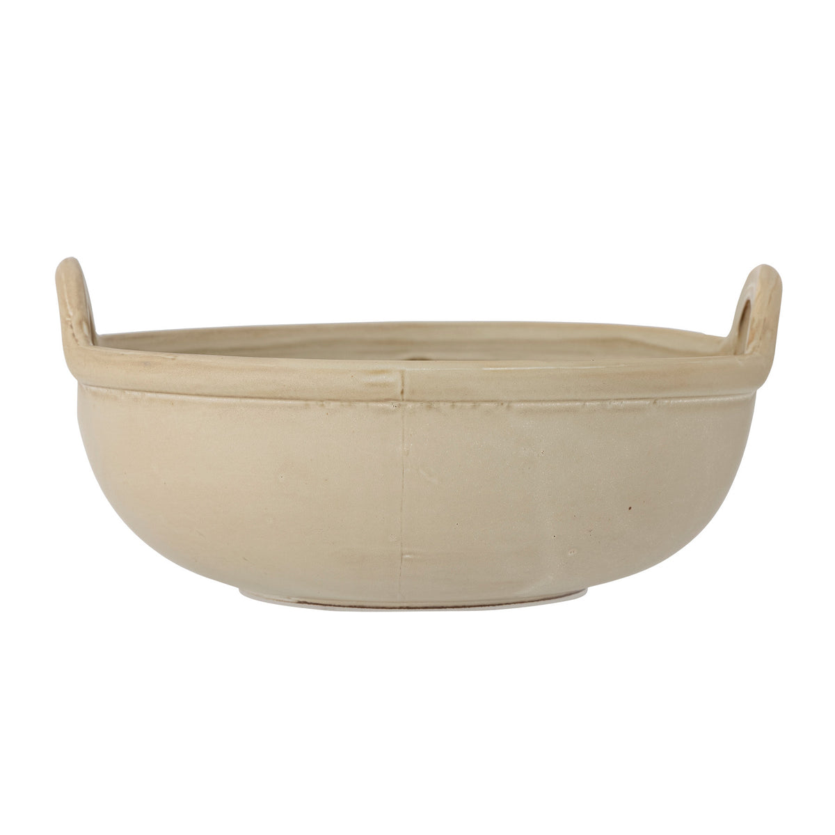 Runde Schale aus Steingut in Beige mit leicht unregelmässiger Glasur, Durchmesser 33 cm, Höhe 14.5 cm, von Bloomingville aus der Janti Serie.