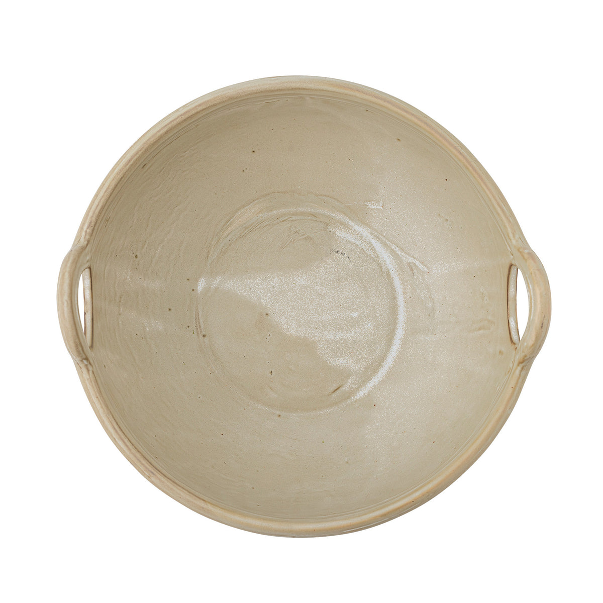 Runde Schale aus Steingut in Beige mit leicht unregelmässiger Glasur, Durchmesser 33 cm, Höhe 14.5 cm, von Bloomingville aus der Janti Serie.