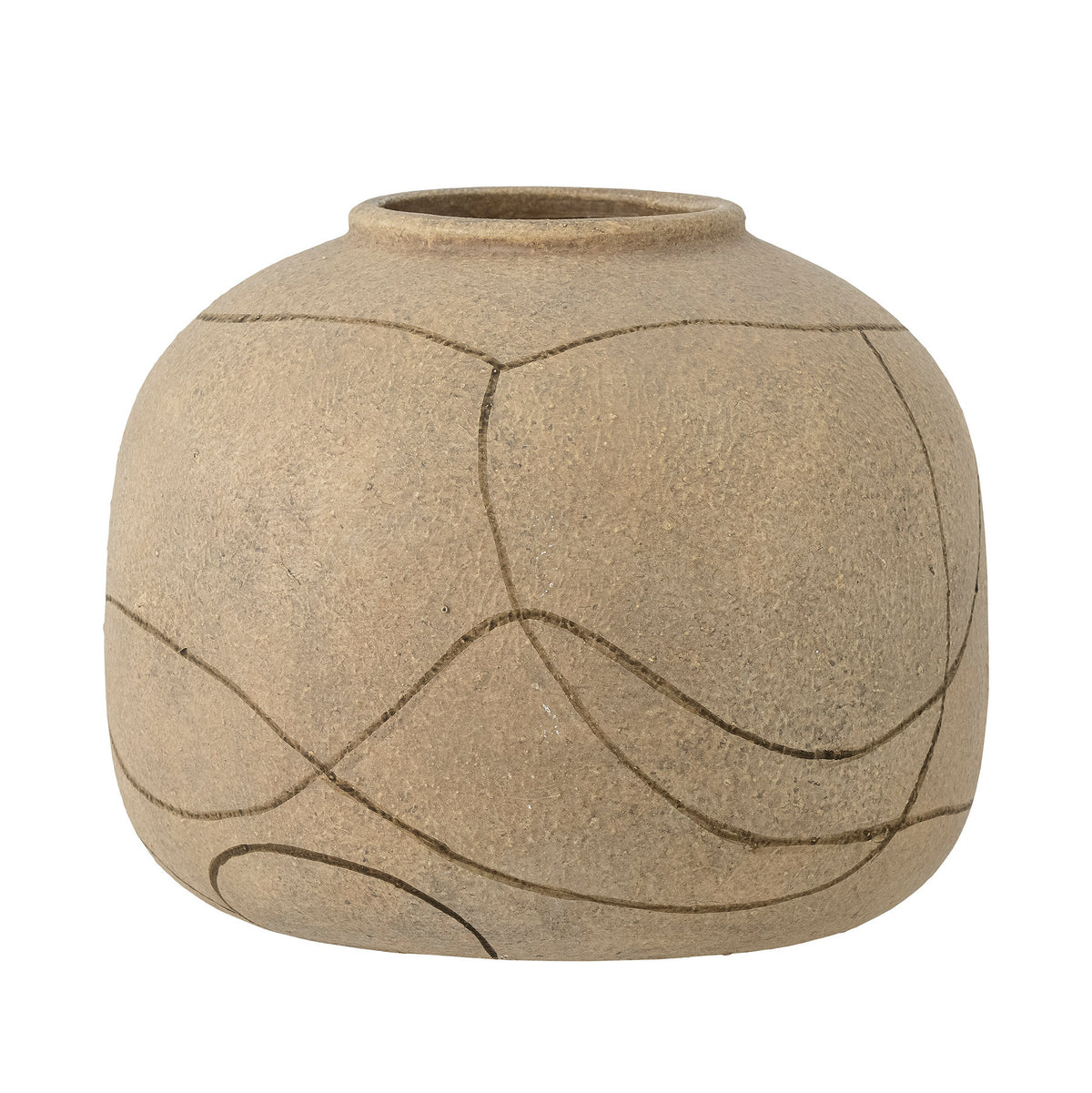 Deko-Vase Niza von Bloomingville aus Terrakotta in Beige mit handgemaltem Muster, rundlicher Form, Durchmesser 20 cm, Höhe 16.5 cm