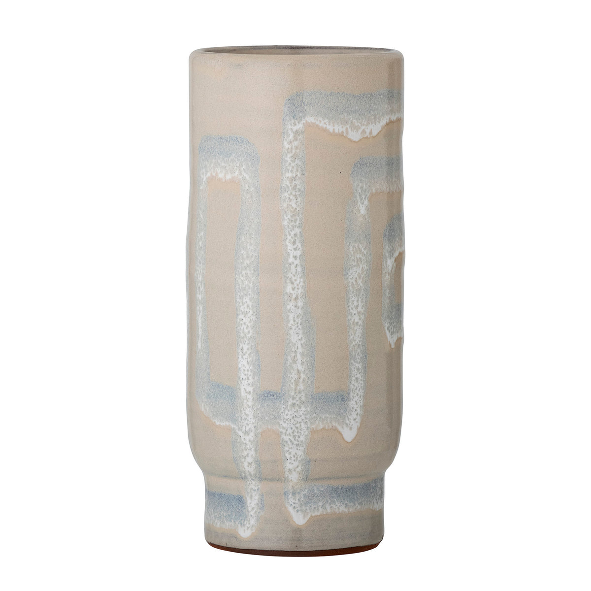 Deko-Vase Vefa von Bloomingville aus Terrakotta in Beige mit hellem Muster, handgefertigte Verzierung, schlanke runde Form, Höhe 28.5 cm.