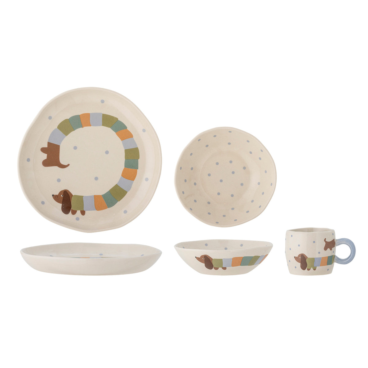 Charlie Geschirr-Set, Blue, Steingut in Blau präsentiert im Onlineshop von KAQTU Design AG. Geschirrset ist von Bloomingville Mini