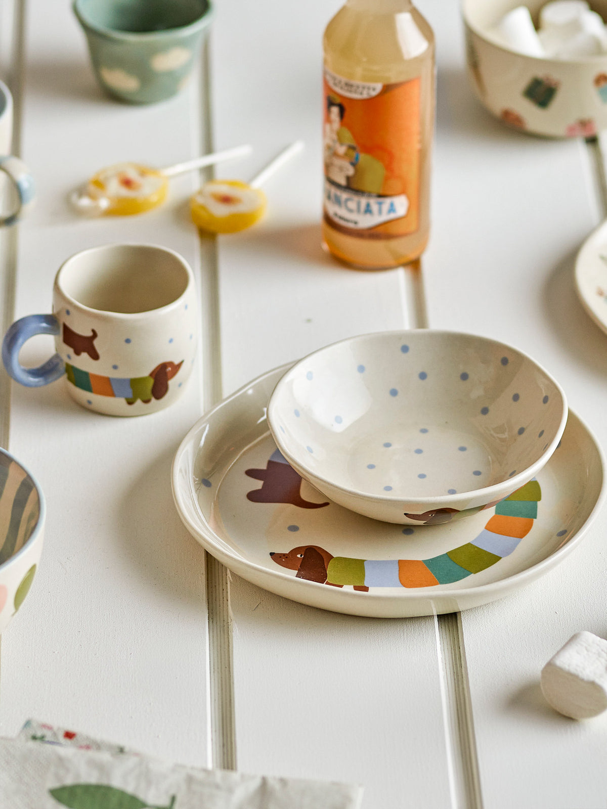 Charlie Geschirr-Set, Blue, Steingut in Blau präsentiert im Onlineshop von KAQTU Design AG. Geschirrset ist von Bloomingville Mini
