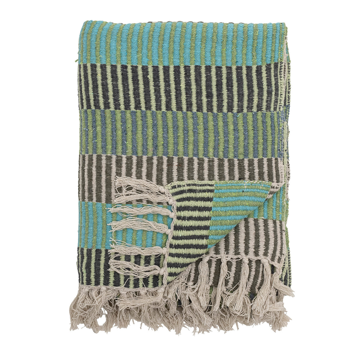 Bunte Wolldecke Isnel von Creative Collection aus Mischfasern, geflochtene Oberfläche, garngefärbtes Muster im Boho Chic Stil, 160x130 cm.