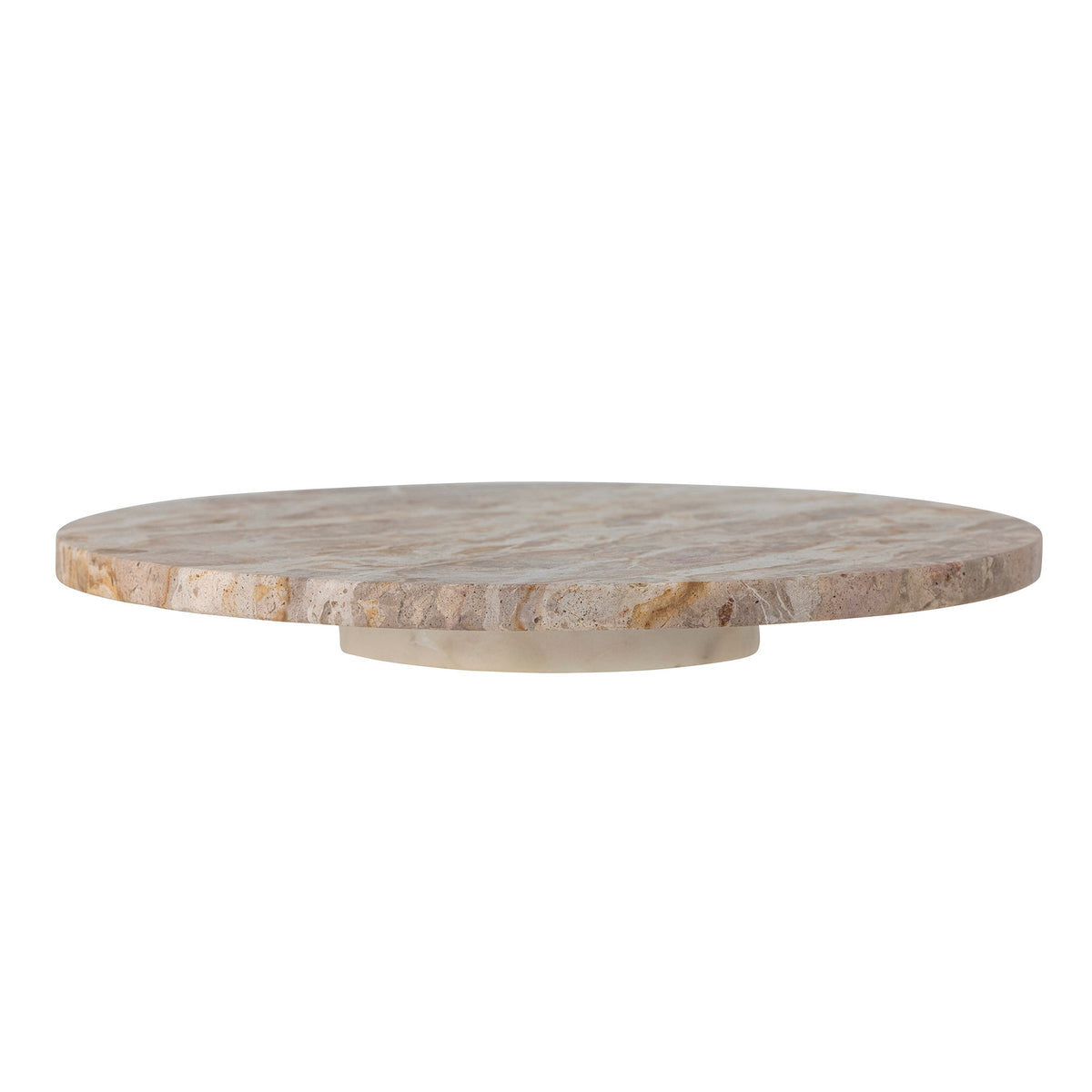 Runder Drehteller aus beigem Marmor mit natürlicher Maserung, Durchmesser 36 cm, Höhe 5 cm, von Bloomingville, Serie Nuni