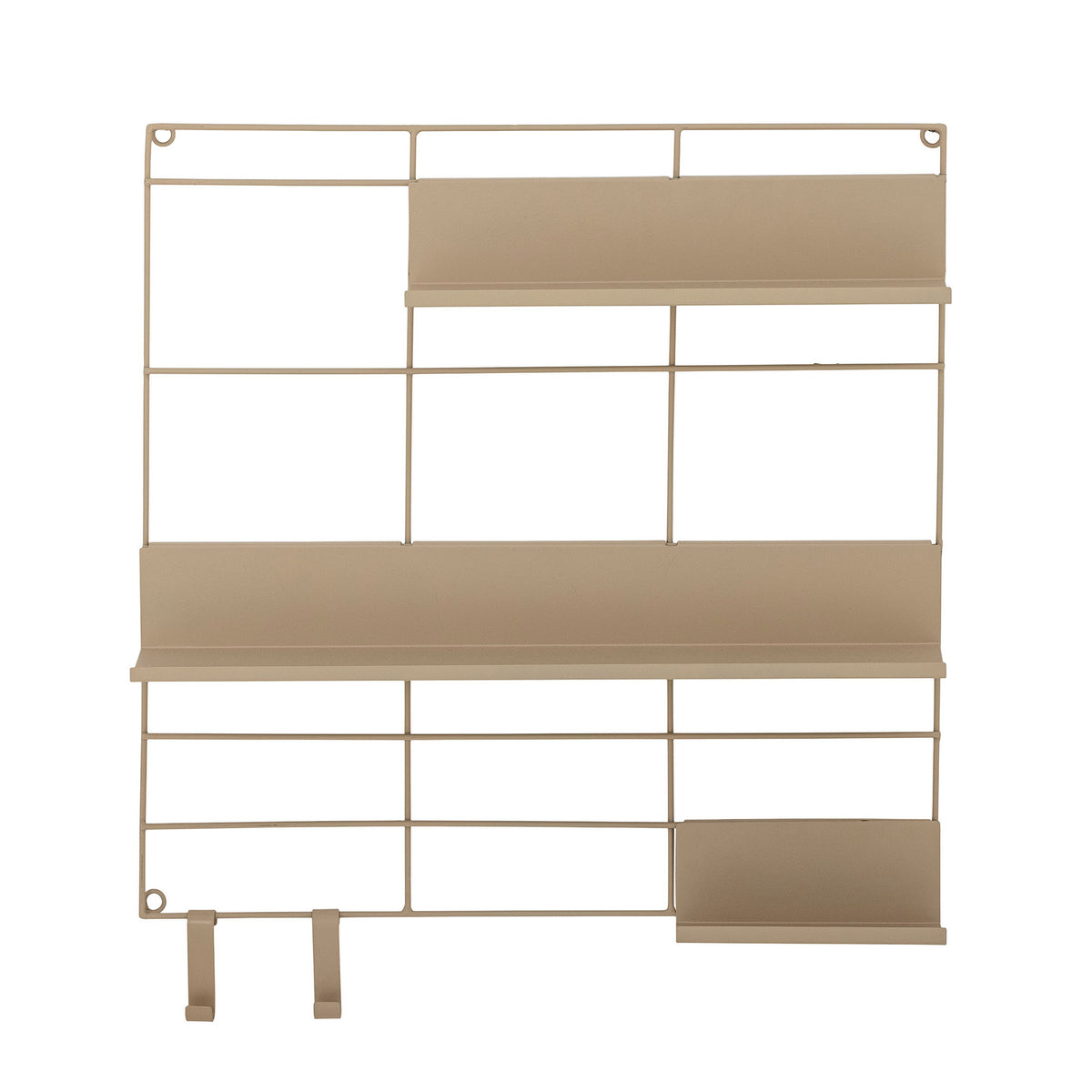 Wandregal Osca von Bloomingville in Beige aus Eisen, mit mehreren Ablagen und Haken, Oberfläche lackiert und pulverbeschichtet, Boho Chic Stil.