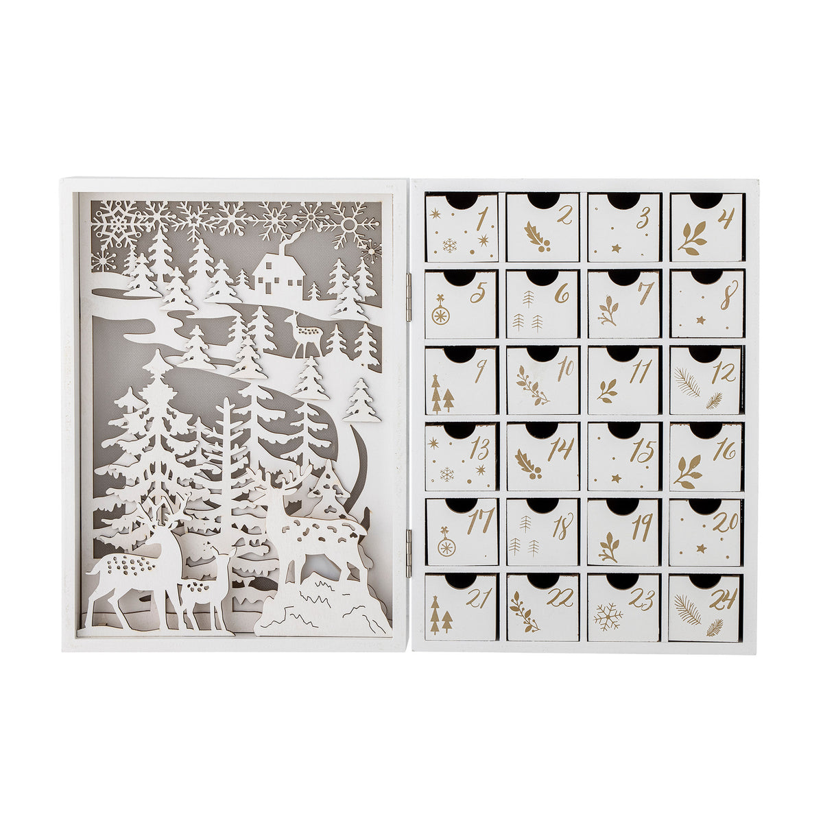 Elimar Kalender mit Licht, Weiss, Sperrholz in Weiss präsentiert im Onlineshop von KAQTU Design AG. Kunstgegenstände ist von Bloomingville
