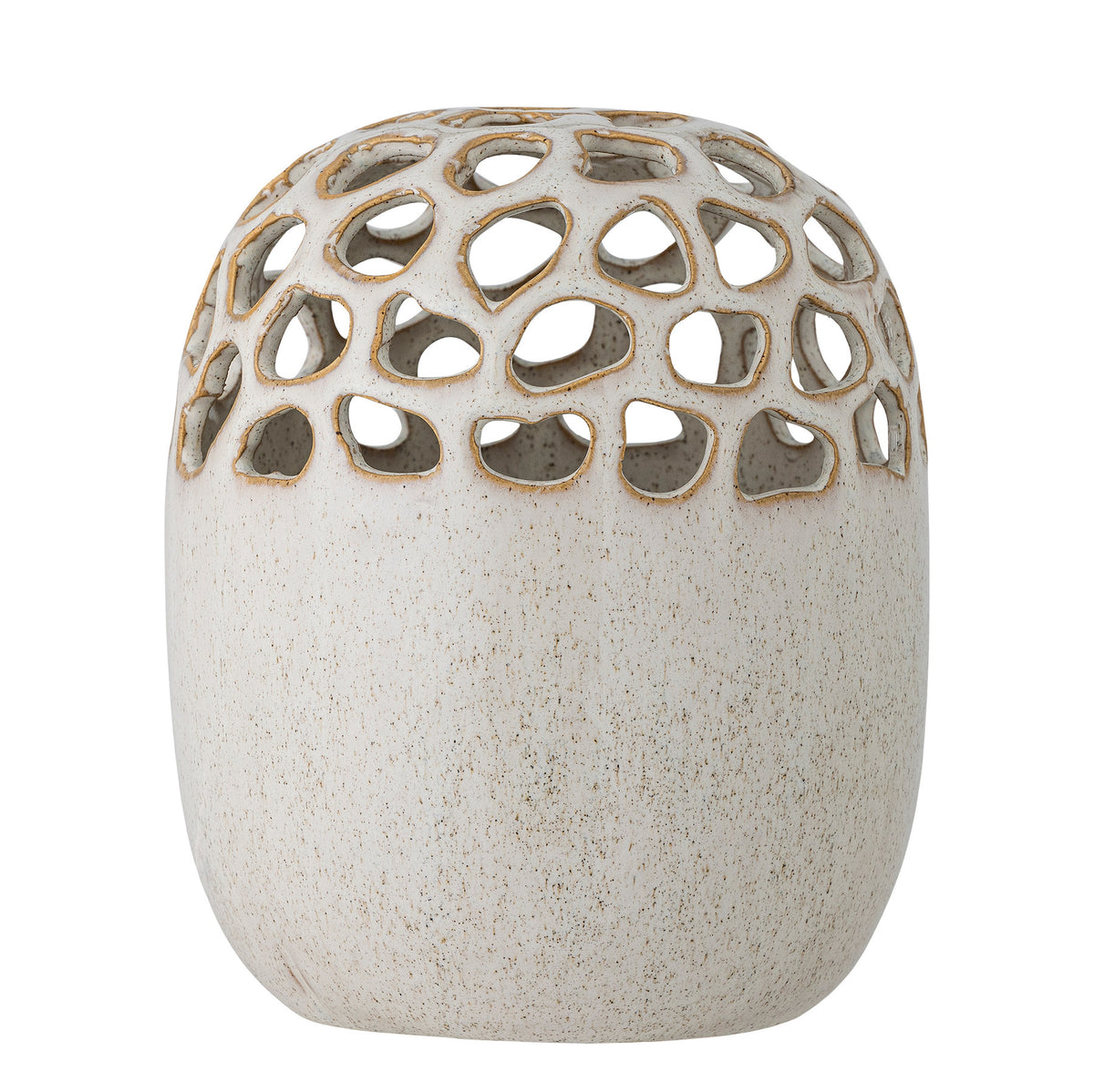 Beige Steingut-Vase Elissa von Bloomingville mit markantem Gittermuster und gesprenkeltem Finish, Durchmesser 16 cm, Höhe 19 cm