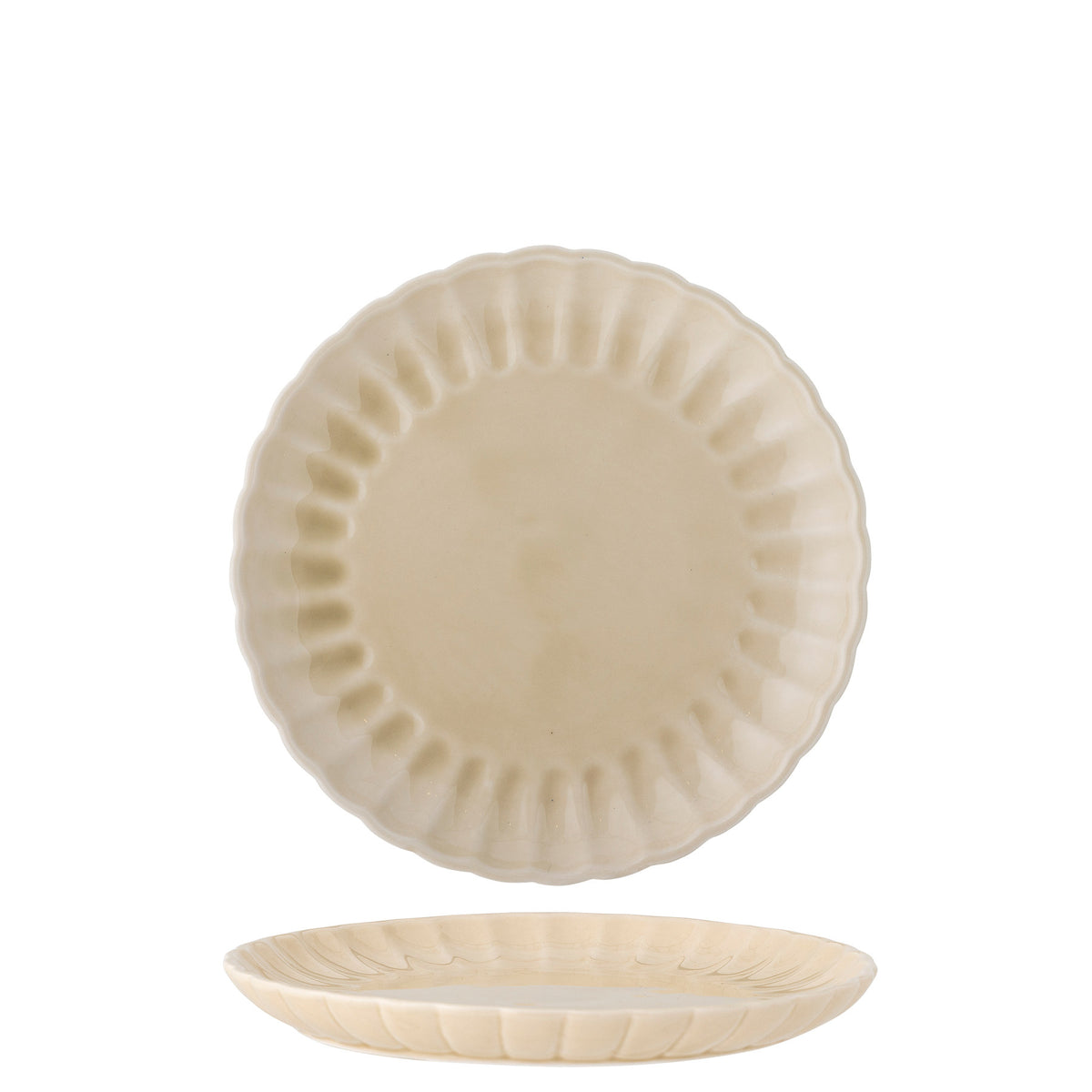 Runder Teller aus Steingut in Beige mit strukturiertem Rand und glasierter Oberfläche, Serie Latina von Bloomingville, Durchmesser 20 cm.