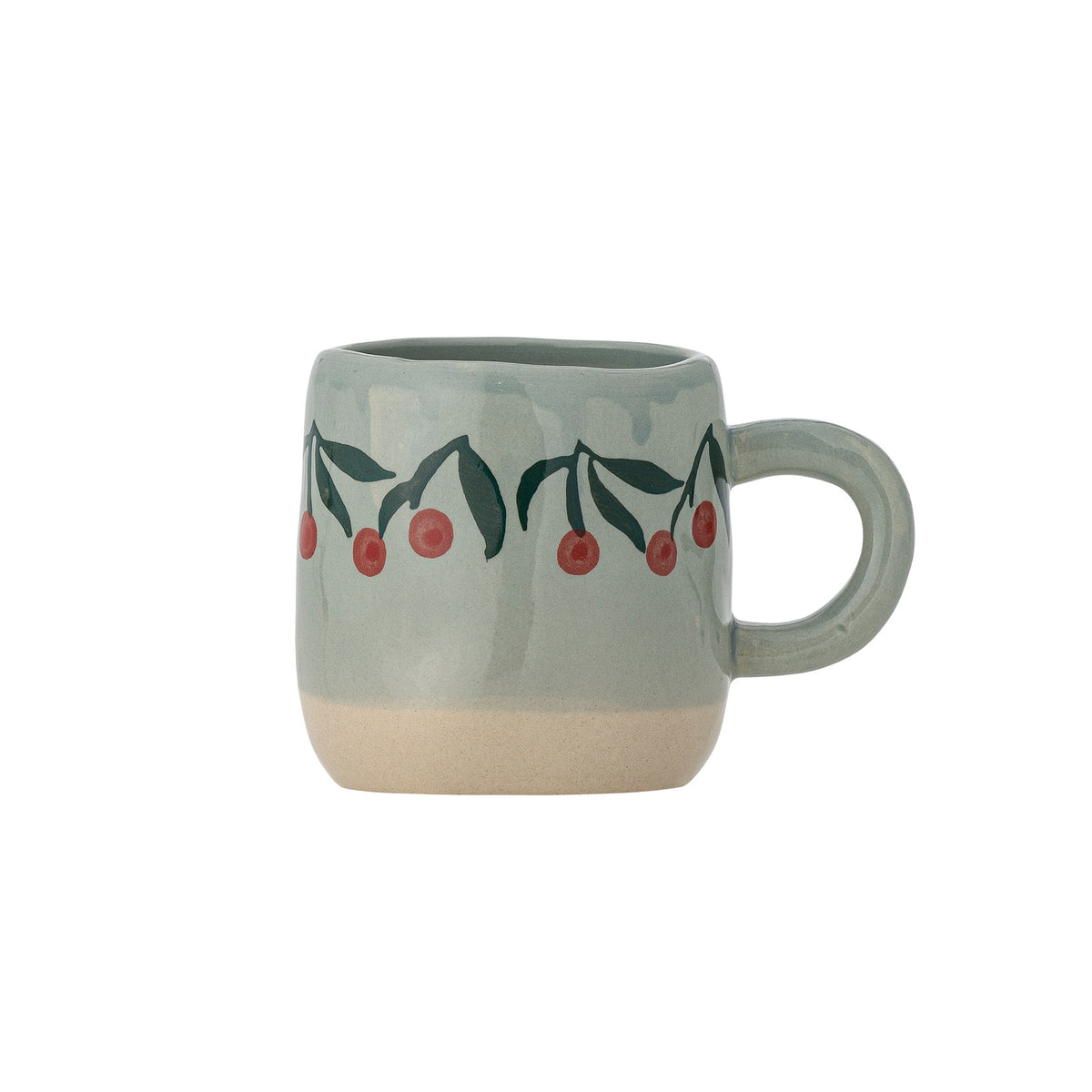 Kleine blaue Tasse aus Steingut von Bloomingville Mini, teilweise handdekoriert mit sichtbaren Farbunterschieden, schlichte runde Form.