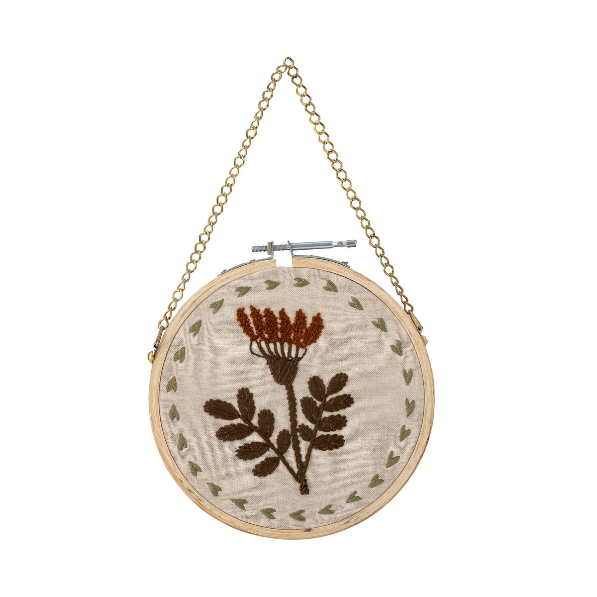 Runde Wanddekoration Maidstone aus Baumwolle mit gestickter Blume und goldfarbener Kette