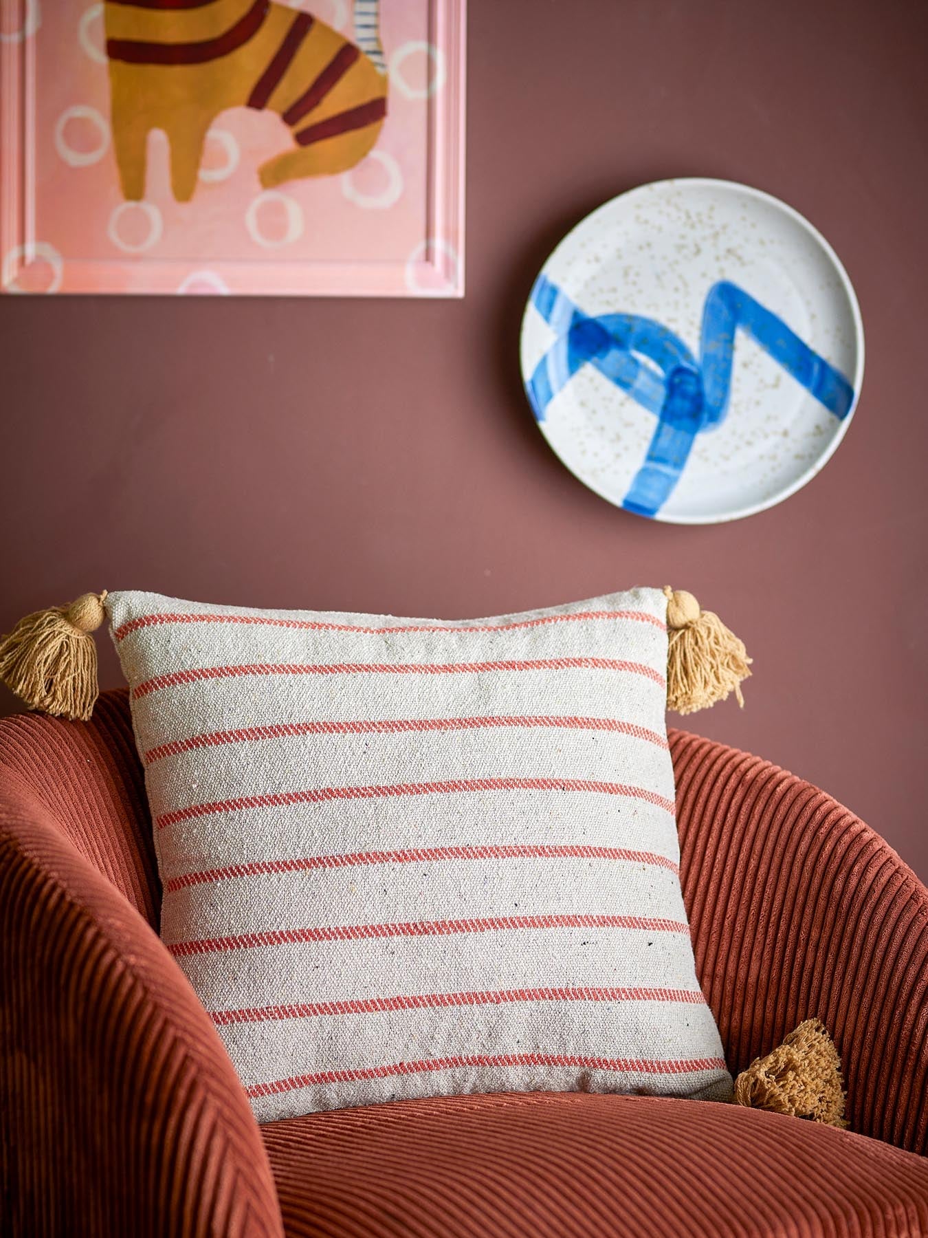 Eviaya Kissen, Blau, Recycelte Baumwolle in Blau präsentiert im Onlineshop von KAQTU Design AG. Deko Kissen ist von Bloomingville