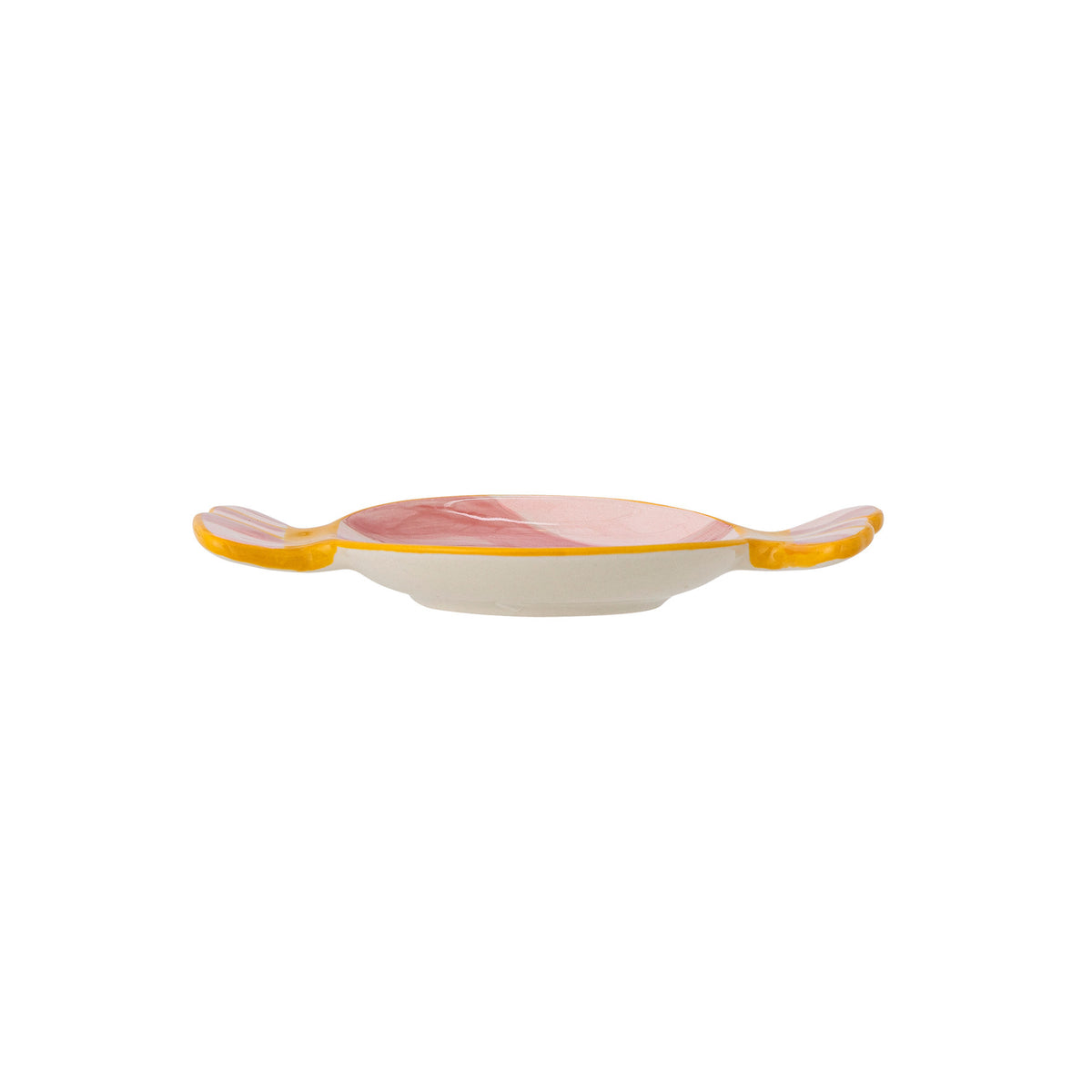 Servierplatte Caramella aus Steingut in Rose, geformt wie ein Karamell, mit handbemaltem Dekor