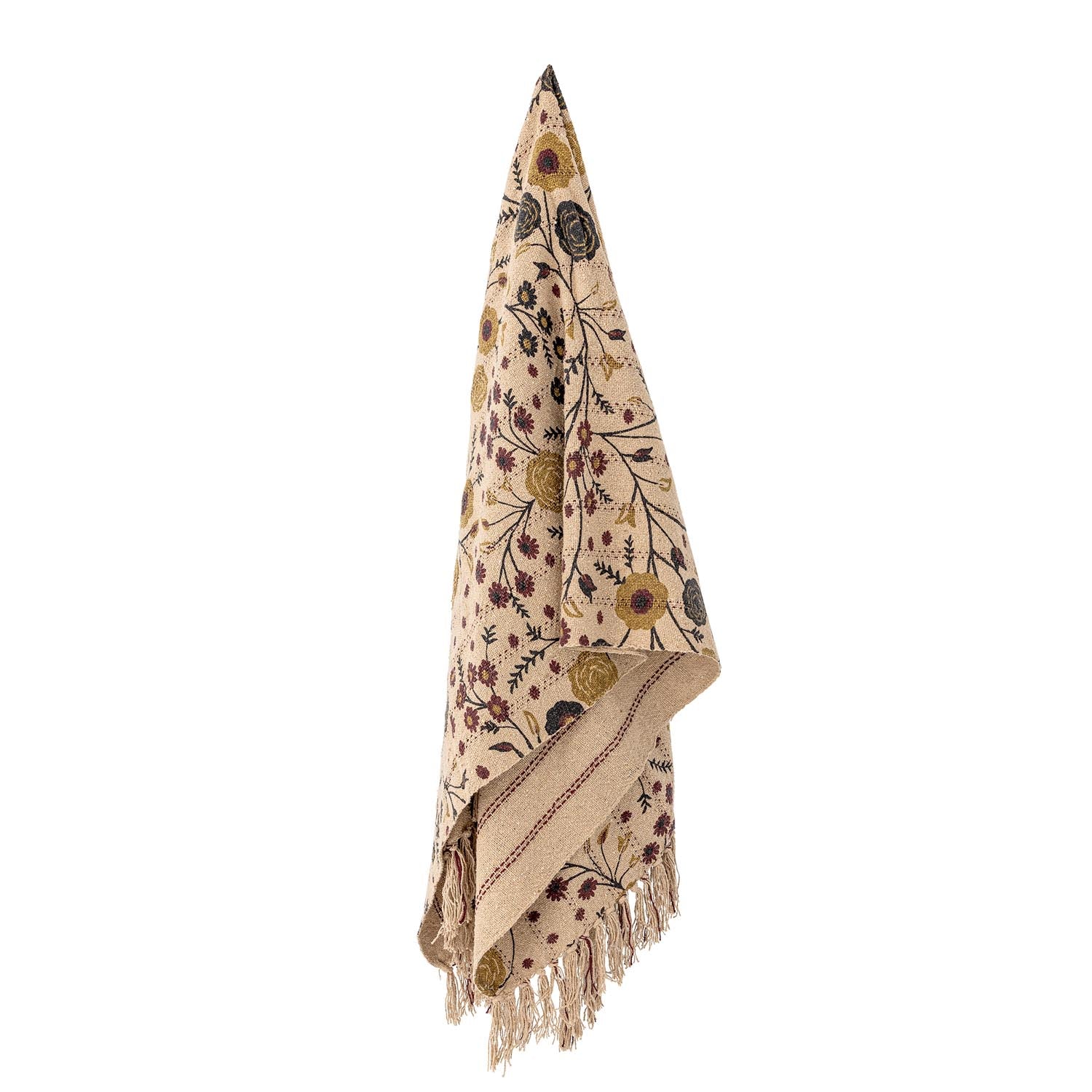 Die Eydis Decke von Bloomingville vereint stilvolles florales Design mit nachhaltiger, recycelter Baumwolle. Ideal für gemütliche Abende!
