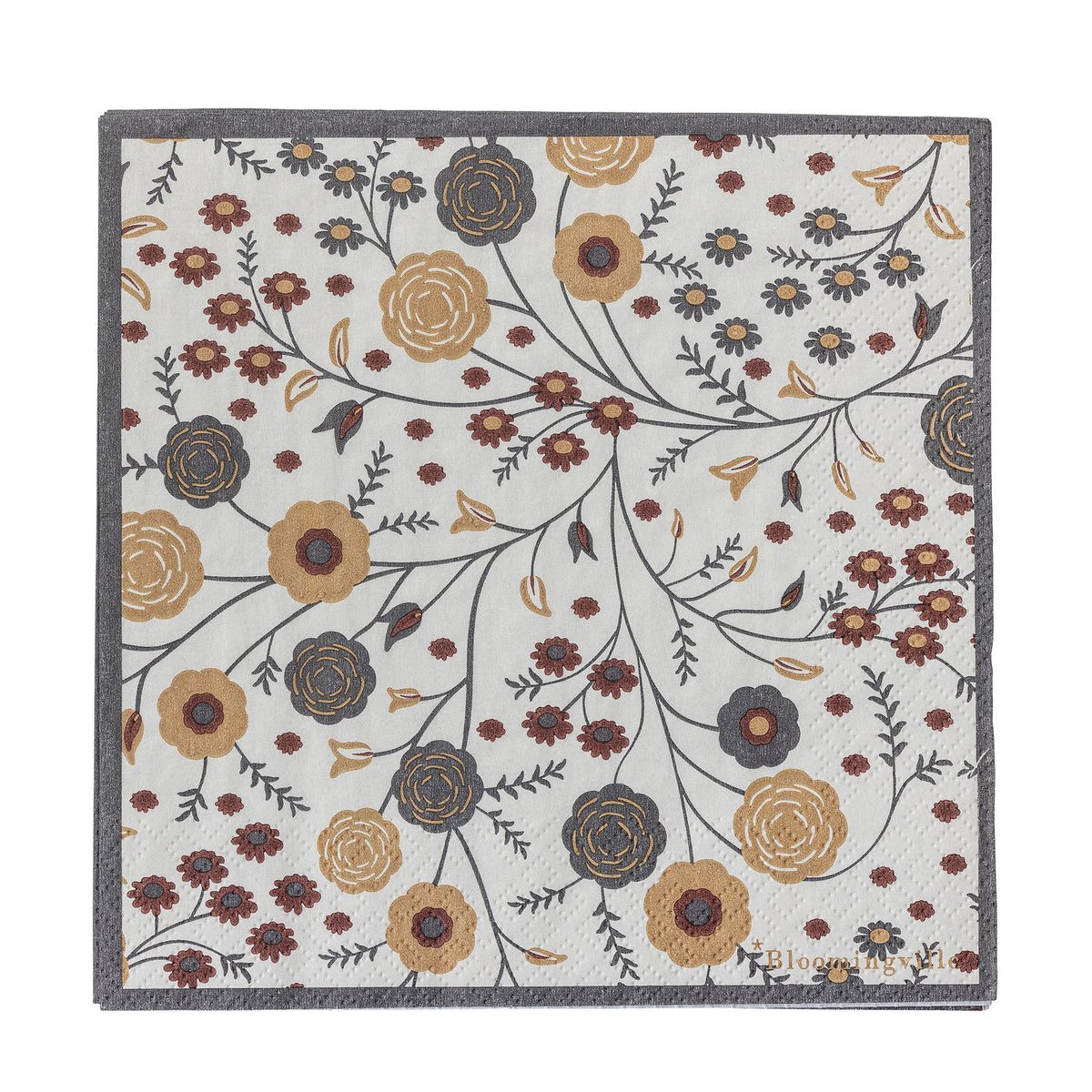 Quadratische Papierserviette Eydis von Bloomingville in Natur mit detailliertem Muster