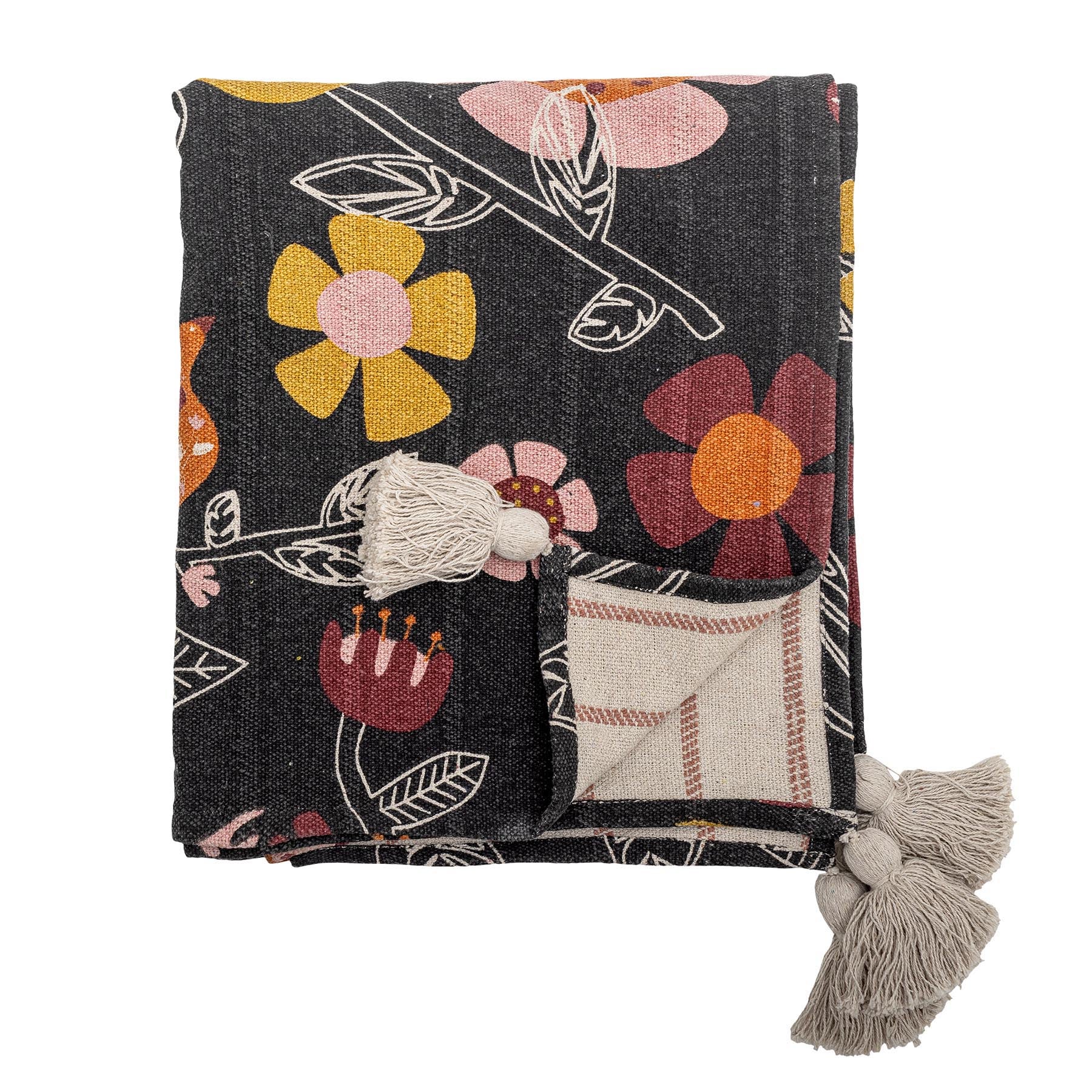 Vivielle Decke, Schwarz, Recycelte Baumwolle in Black präsentiert im Onlineshop von KAQTU Design AG. Bettüberwurf ist von Bloomingville