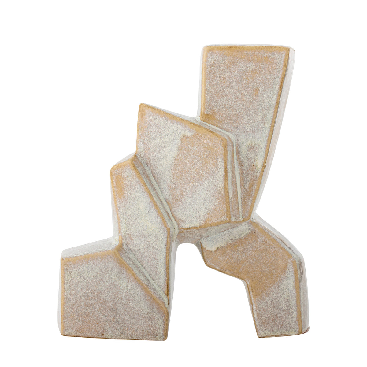 Beige Deko-Skulptur Cokolia von Bloomingville aus Steinzeug mit abstraktem, geometrischem Design und reaktiver Glasuroberfläche