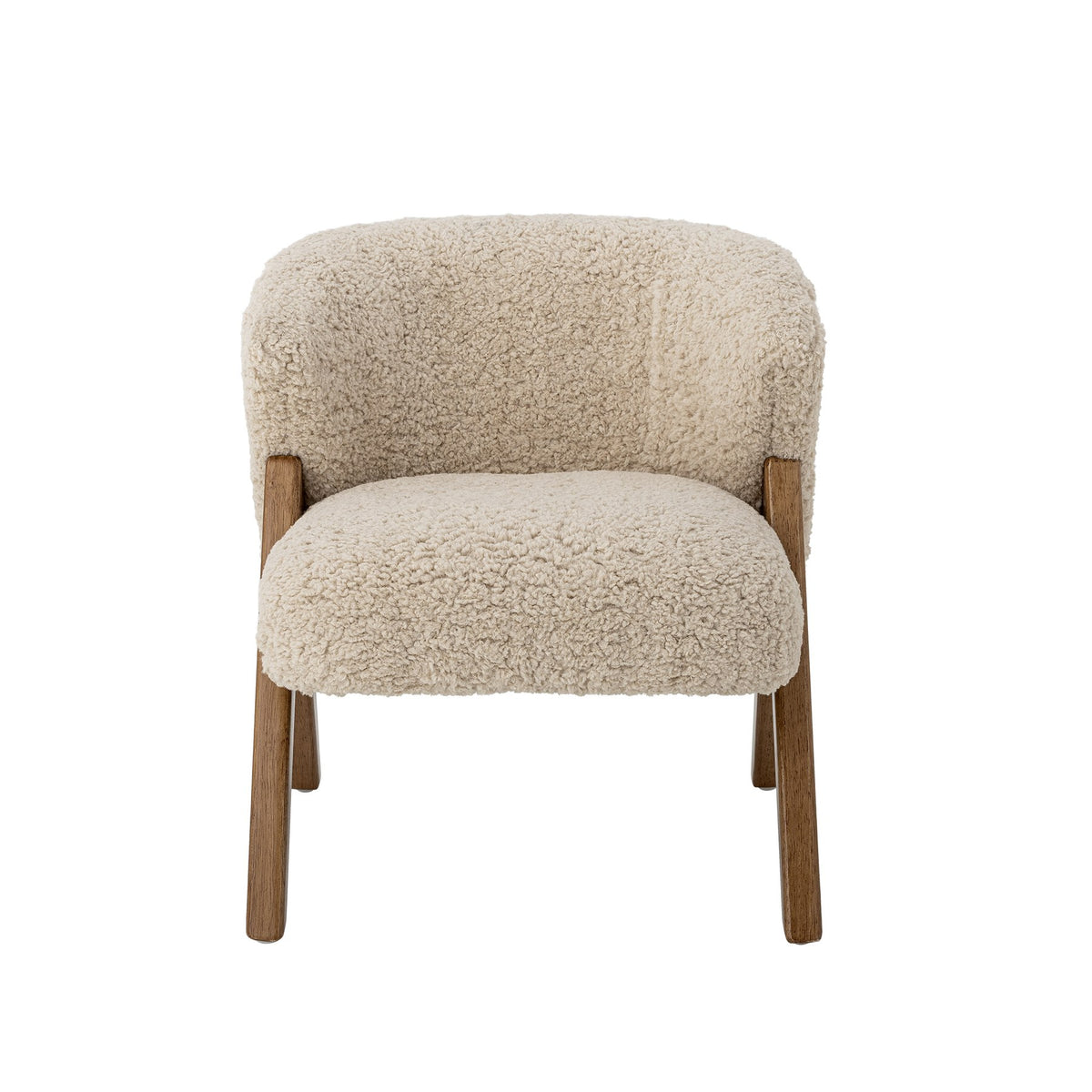 Camino Loungesessel von Bloomingville Mini in Natur, runde Form mit Teddy-Fleece-Bezug, Holzbeinen und Fusskappen.