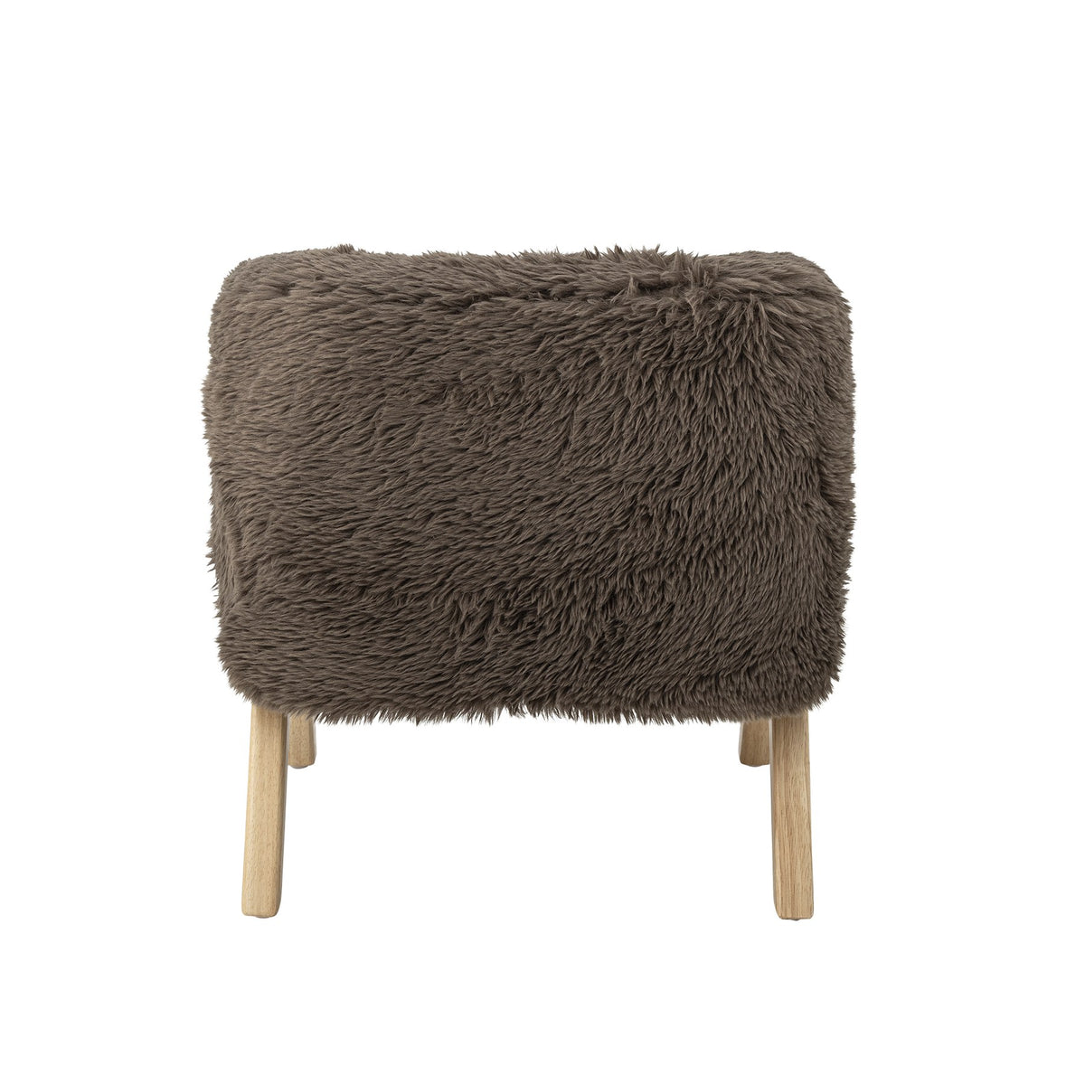 Camino Loungesessel von Bloomingville Mini in Braun mit gepolstertem Hochflor-Fleece-Bezug, abgerundeter Form und hellen Holzbeinen.