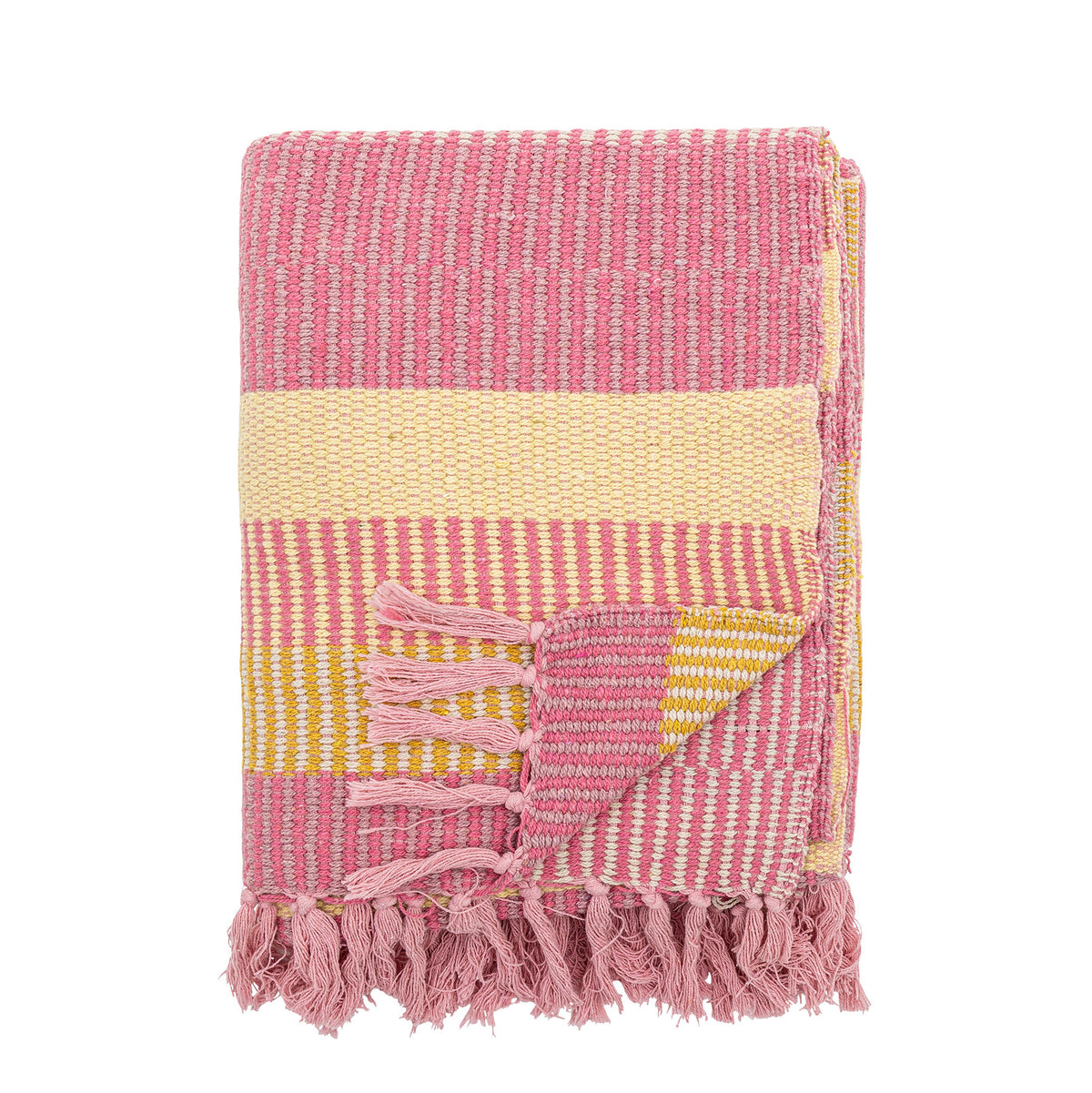 Bunte Wolldecke Isnel von Creative Collection aus Mischfasern, geflochtene Oberfläche, garngefärbtes Muster im Boho Chic Stil, 160x130 cm.