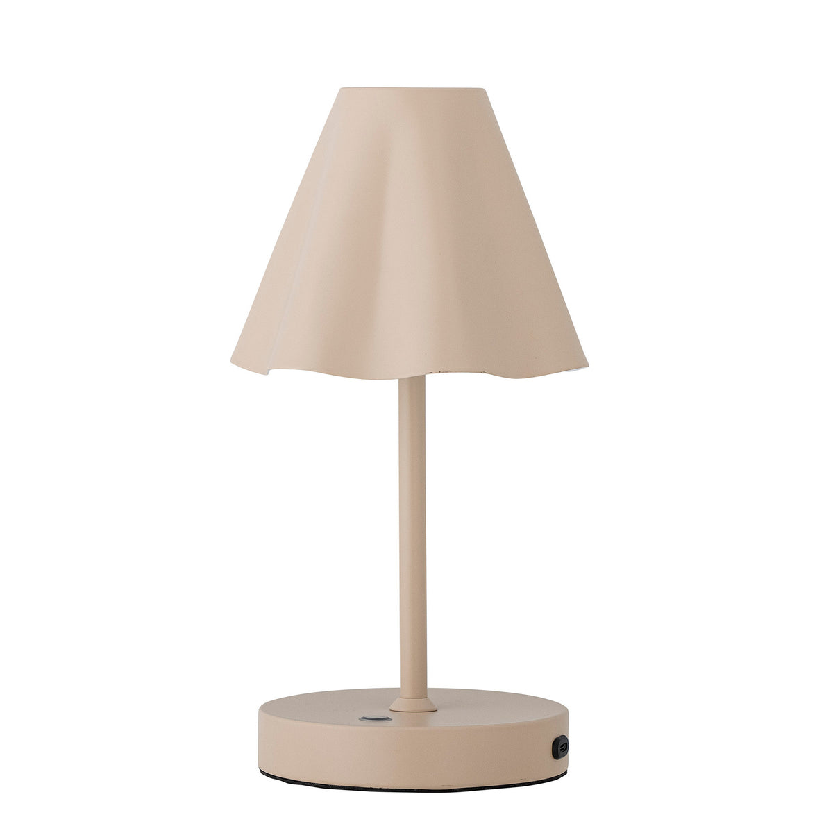 Tischleuchte Lianna von Bloomingville aus Eisen in Beige mit mattem Finish, gewelltem Lampenschirm und Touch-Schalter am Sockel