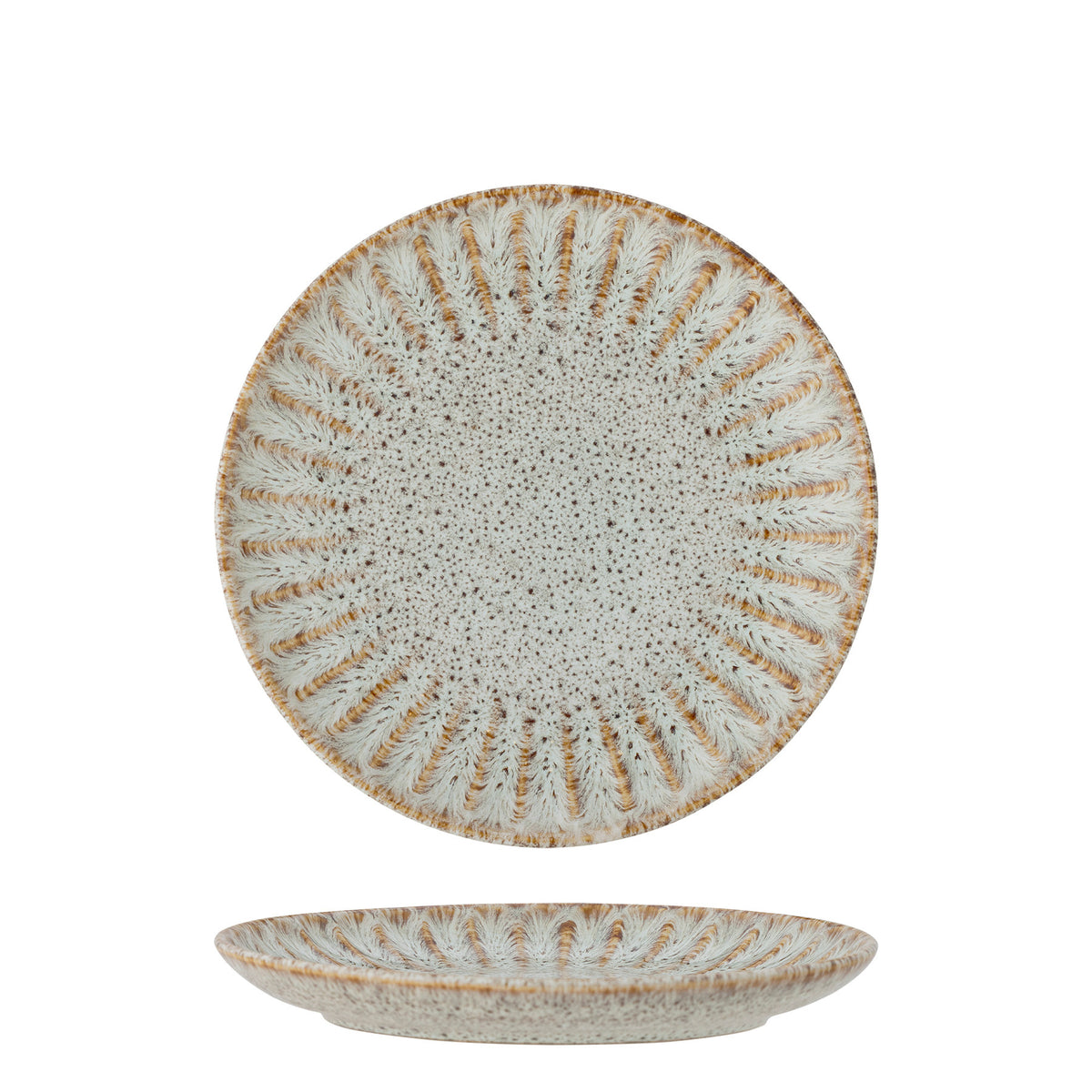 Beiger Teller Fleur von Creative Collection aus Steingut, runde Form, glasierte Oberfläche