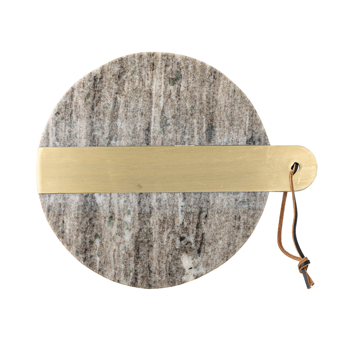 Villette Schneidebrett von Bloomingville in Beige aus Marmor mit breitem Messingstreifen und Juteschnur zum Aufhängen, rechteckige Form