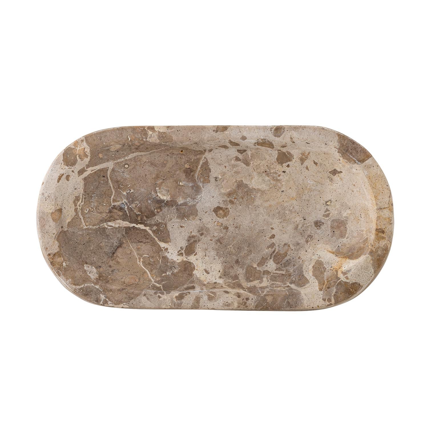 Entdecken Sie das Shao Tablett von Bloomingville – ein einzigartiges Marmor-Accessoire in sanften Naturtönen, ideal für stilvolle Dekorationen.