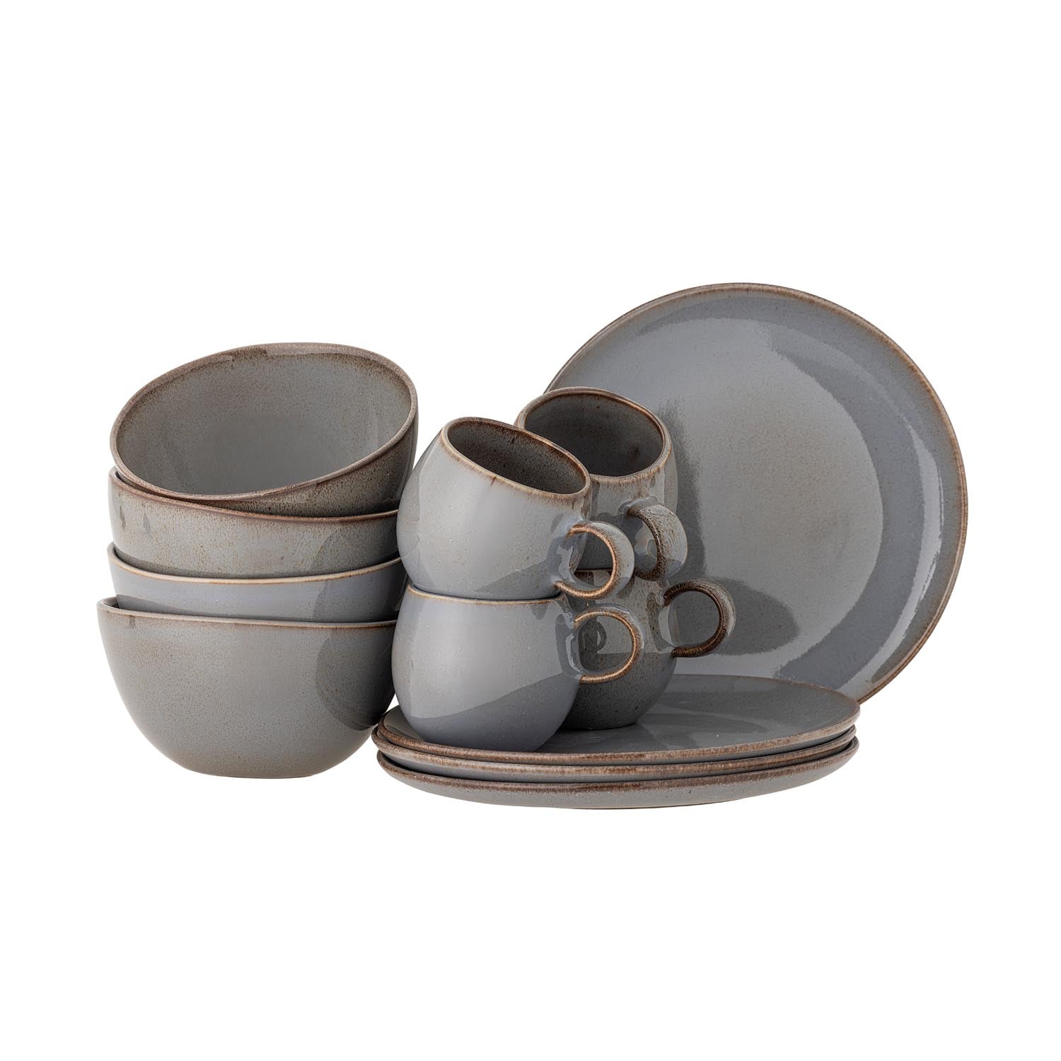 Sandrine Frühstück Set, Grau, Steingut in Grau präsentiert im Onlineshop von KAQTU Design AG. Geschirr ist von Bloomingville