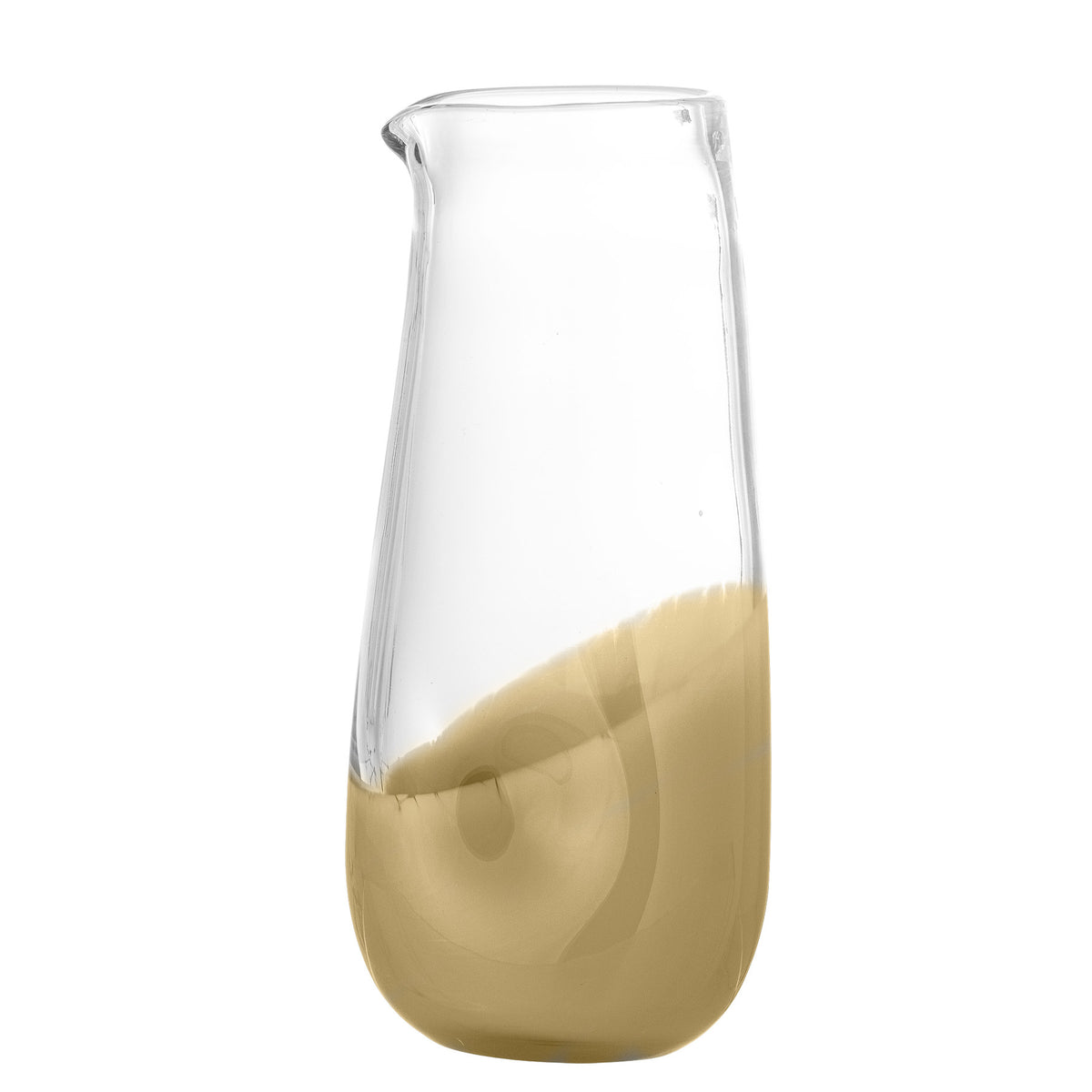 Ballard Krug von Bloomingville aus klarem Glas mit beigem Farbverlauf am Boden, schlanke Kannenform mit Henkel, Ansicht von vorne.