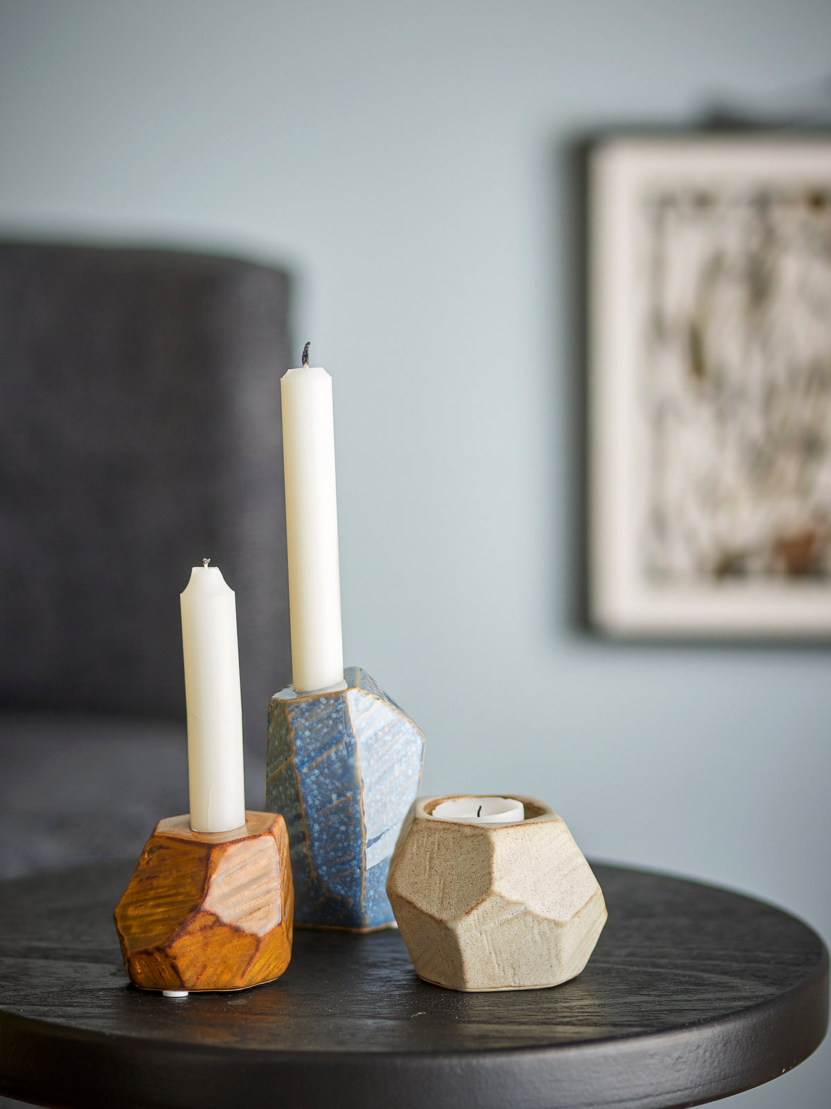 Kimber Votive & Candle Holder, Blau, Steingut in Blau präsentiert im Onlineshop von KAQTU Design AG. Kerzenständer ist von Bloomingville