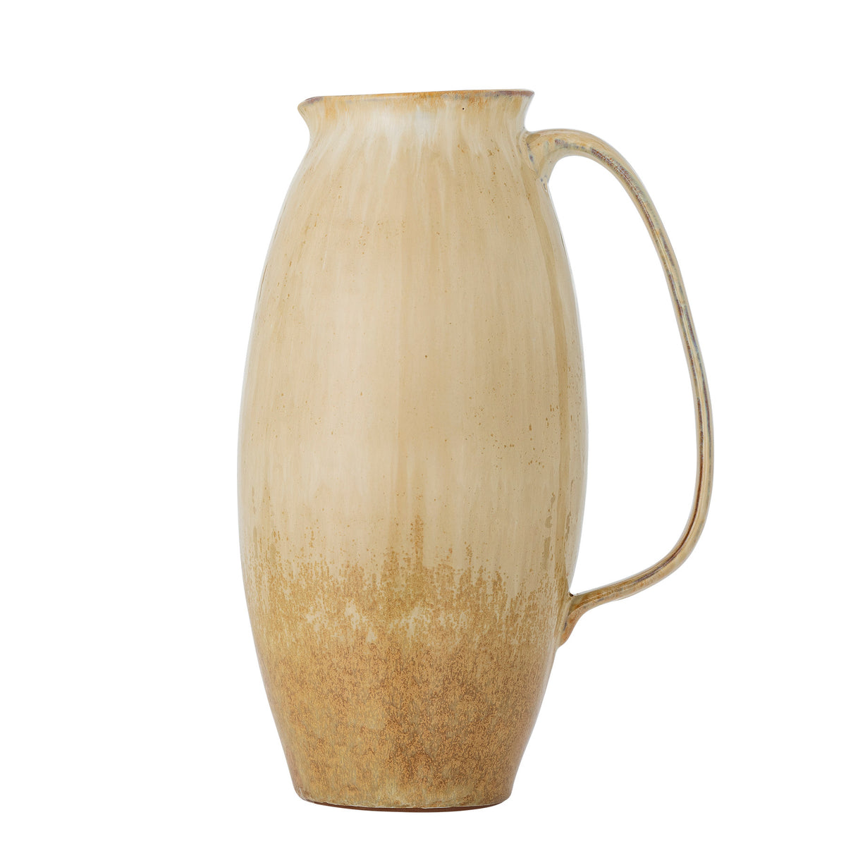 Saskia Deko-Vase in Beige aus Steingut von Bloomingville, kannenförmig mit gesprenkeltem Muster, das nach unten dunkler wird.
