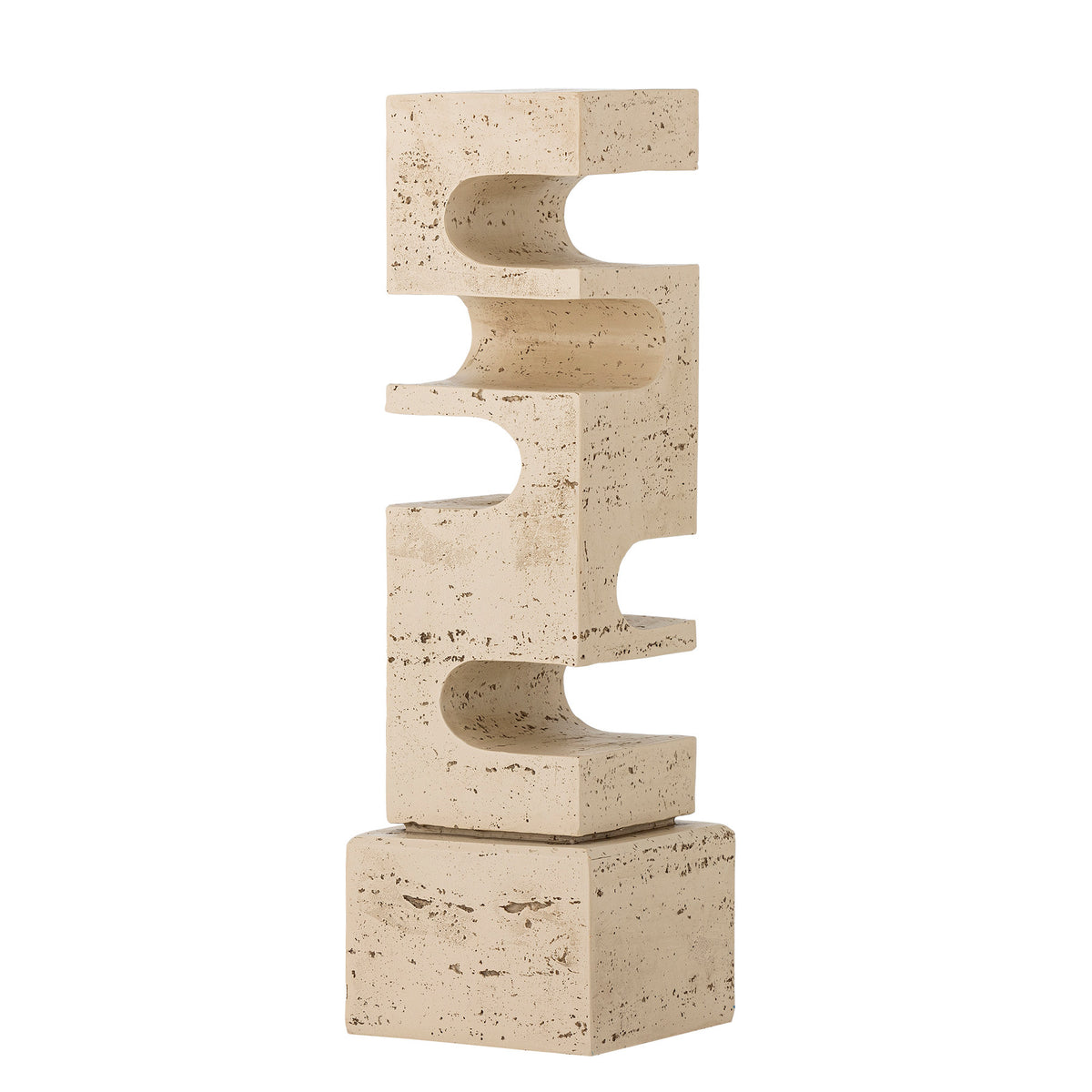 Hallam Deko von Bloomingville in Beige aus Polyresin, grafische Skulpturform mit Oberfläche, die an Naturstein erinnert, Grösse 10x10x34 cm.