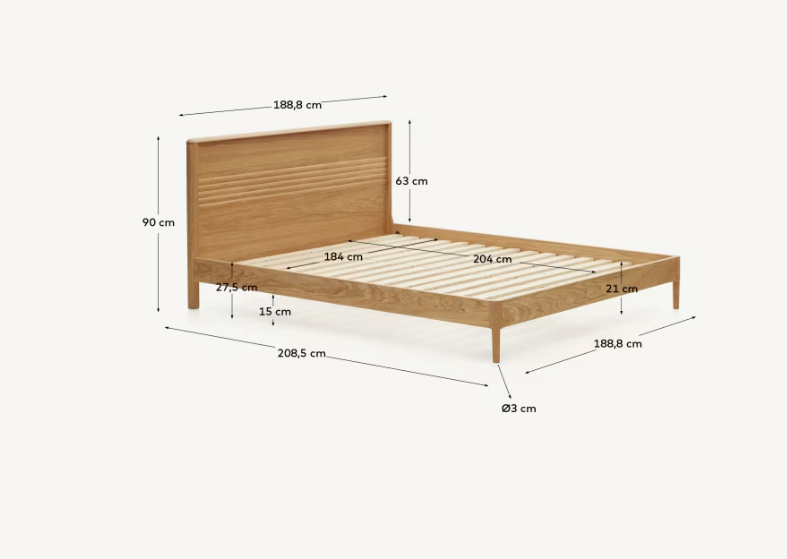 Lenon Bett aus Eichenholz und Eichenfurnier für Matratze 180 x 200 cm FSC Mix Credit