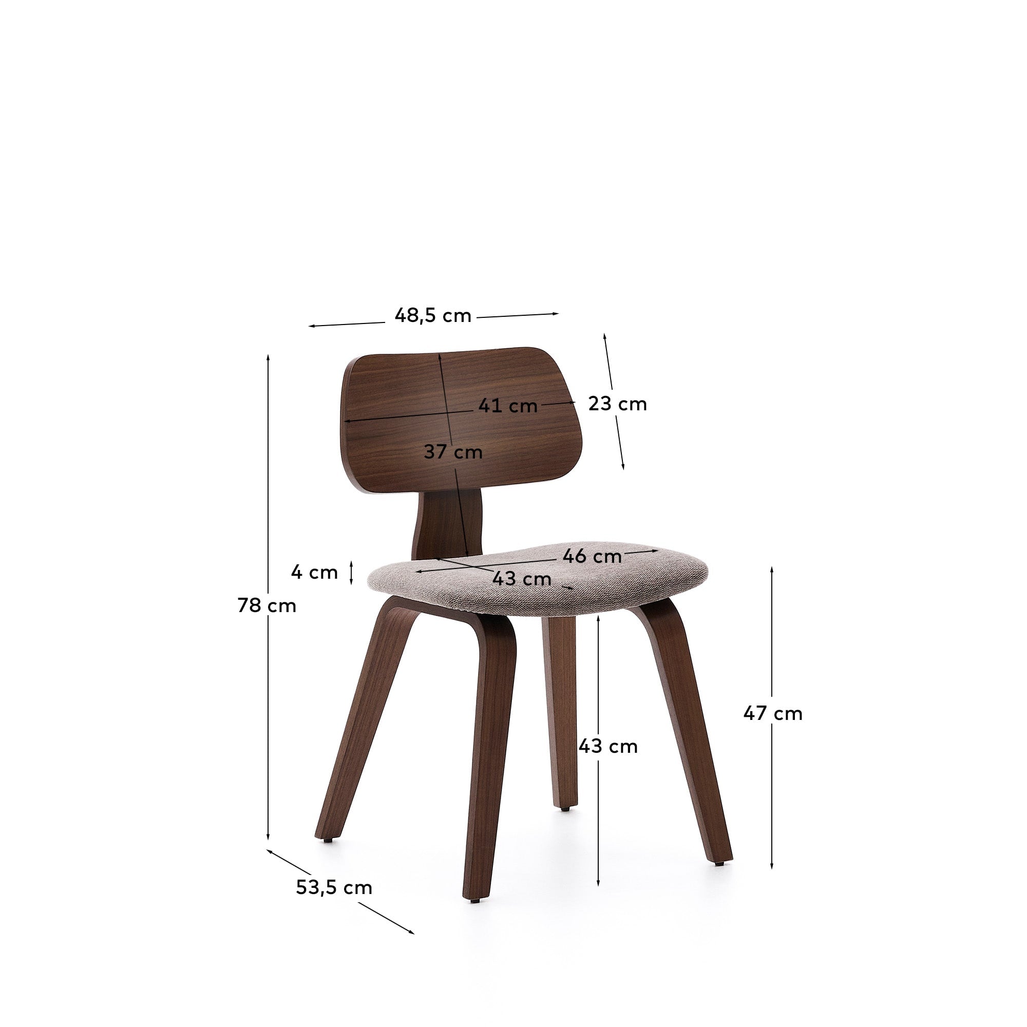 Erleben Sie den Stuhl Gena in Beige: Komfortable Chenille-Oberfläche, stabiler Kautschukholzrahmen und edles Nussbaumfurnier für stilvolle Akzente.