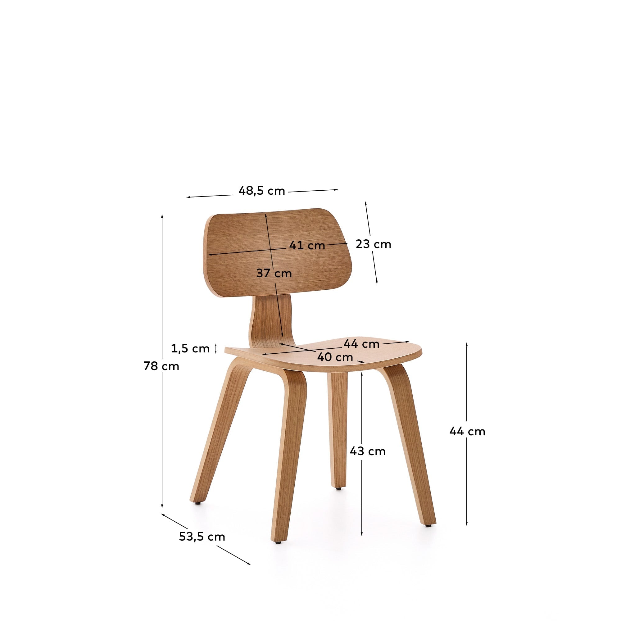 Der Stuhl Gena von Kave Home aus Eichenfurnier und Kautschukholz bietet modernes Design und Komfort für Ihr Zuhause.
