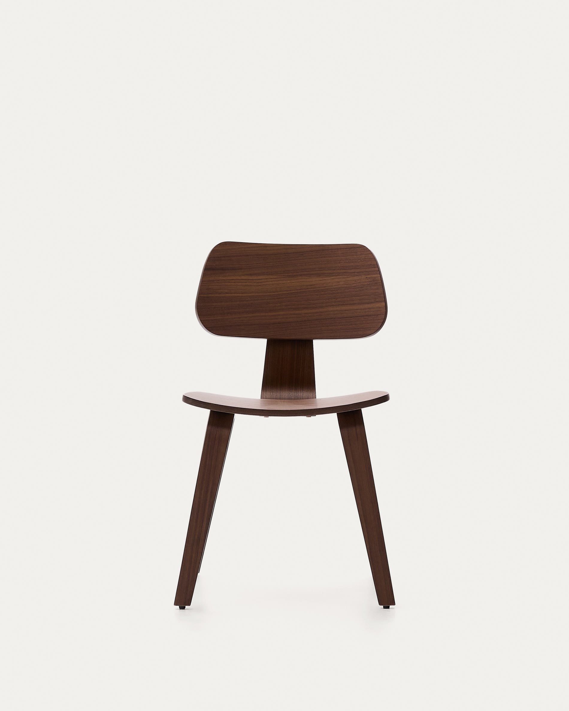 Eleganter Stuhl Gena aus hochwertigem Nussbaumfurnier und stabilem Kautschukholz, ideal für moderne Wohn- und Esszimmer.
