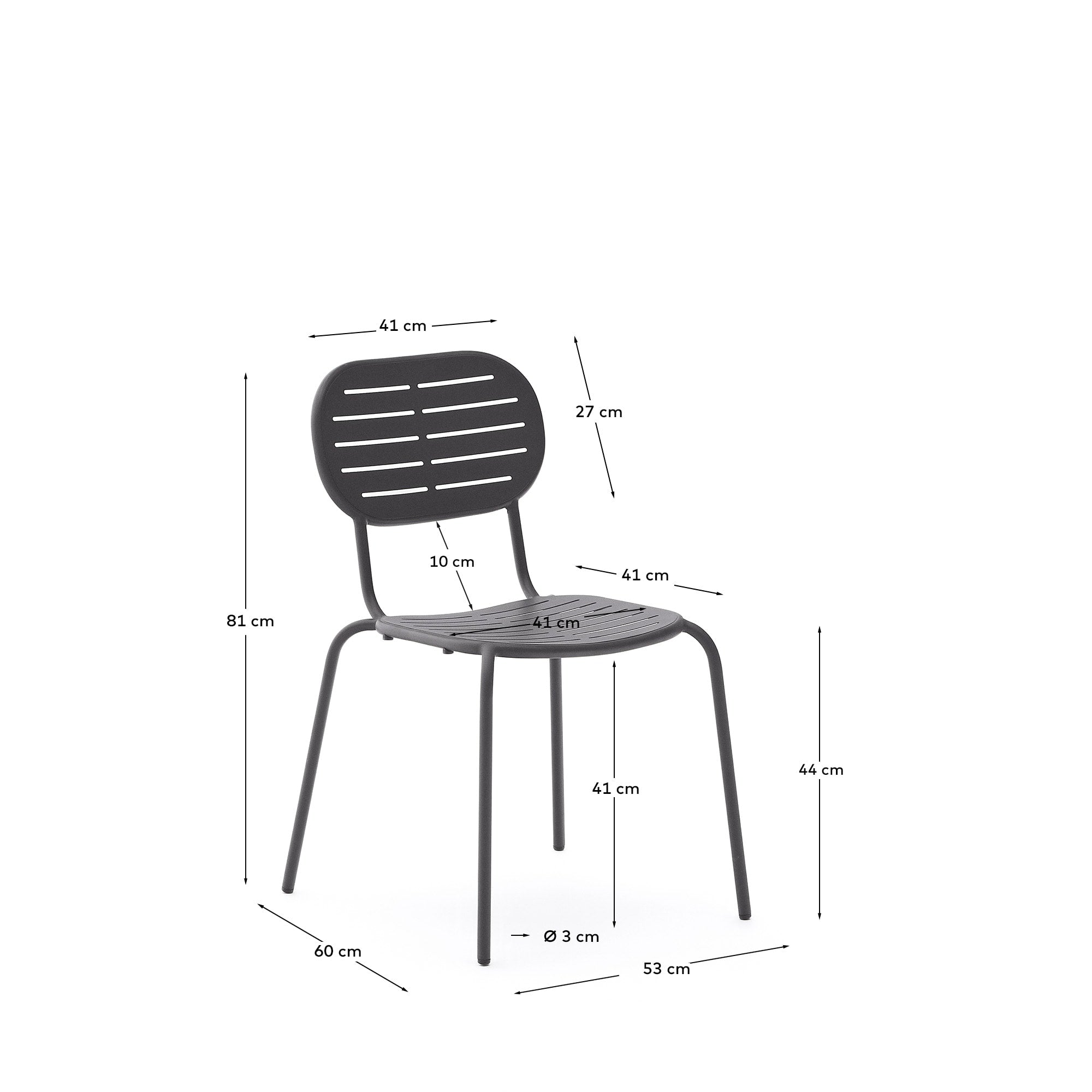 Stapelbarer Outdoor-Stuhl Brai aus robustem verzinktem Stahl in stilvollem Dunkelgrau, perfekt für Garten und Terrasse.