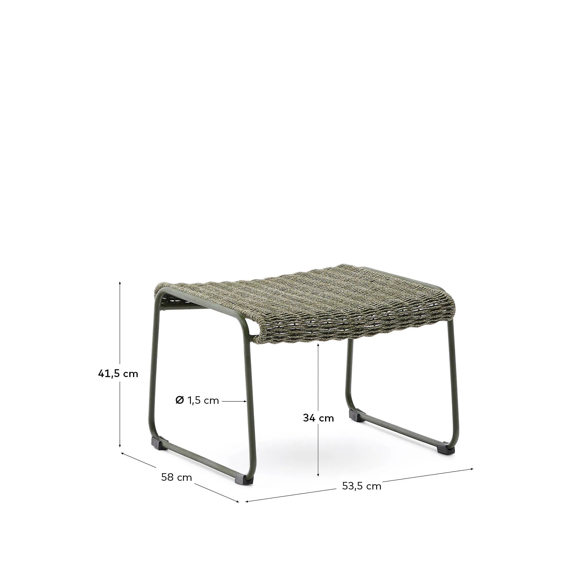Fussablage Maurina, grün verzinkter Stahl, grünes Seil, 58x52,5 cm, modernes Design, robust und komfortabel, von Kave Home.