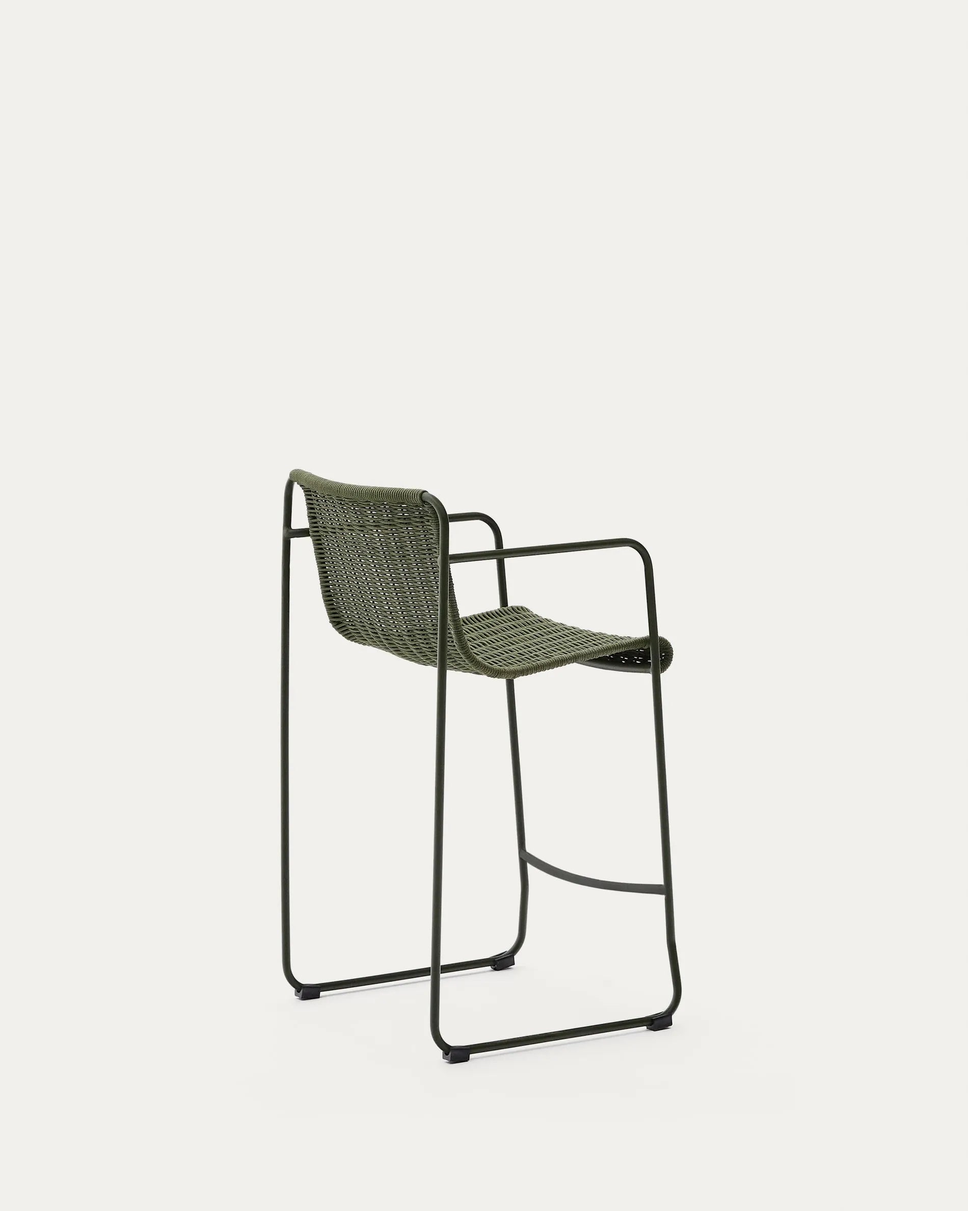 Moderner Hocker aus grünem Stahl und Seil, 64,5 cm hoch, ideal für stilvolle und funktionale Einrichtung.