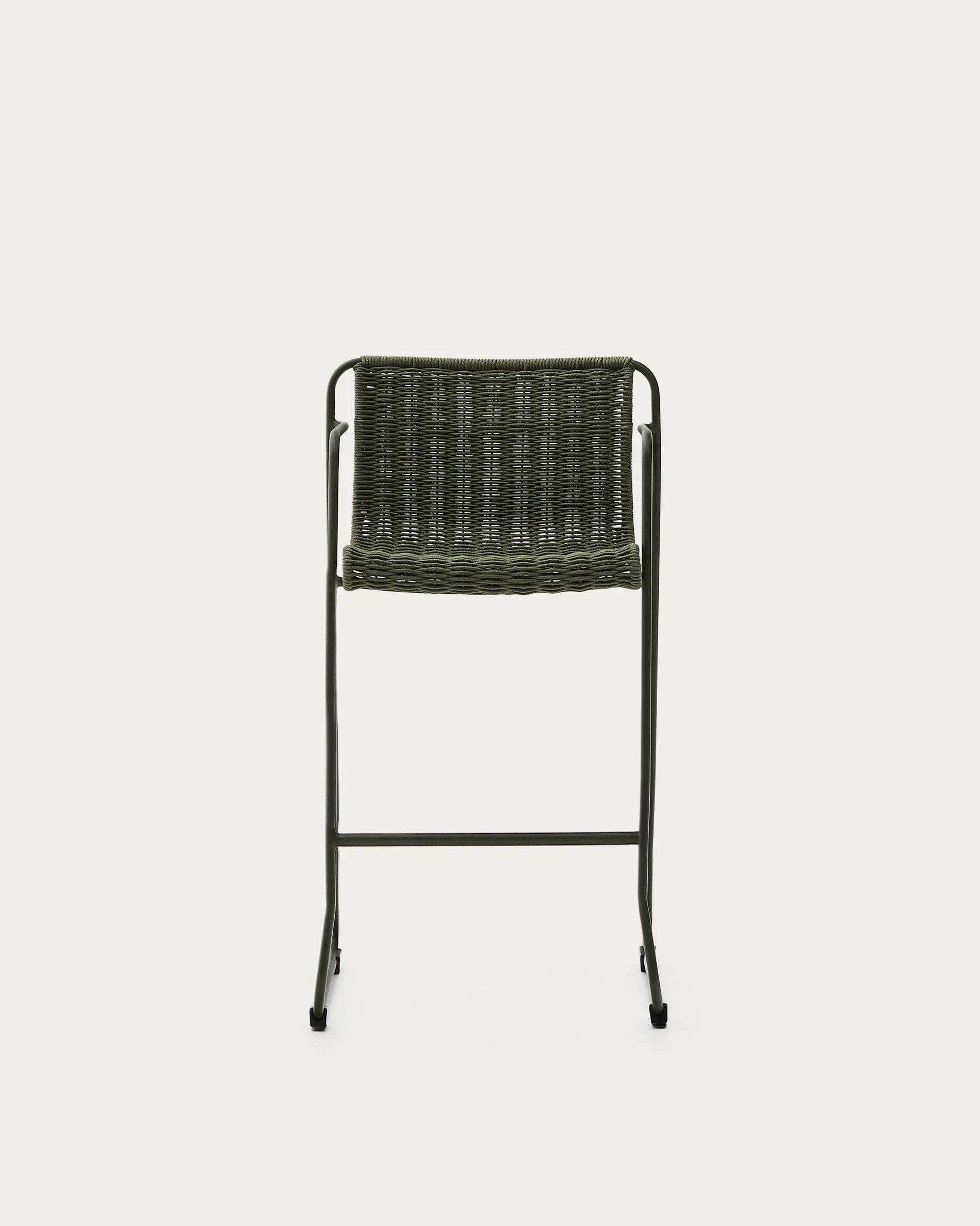 Stapelbarer Hocker aus grünem Stahl mit Seil, 74,5 cm hoch, modernes Design, perfekt für stilvolle und funktionale Räume.