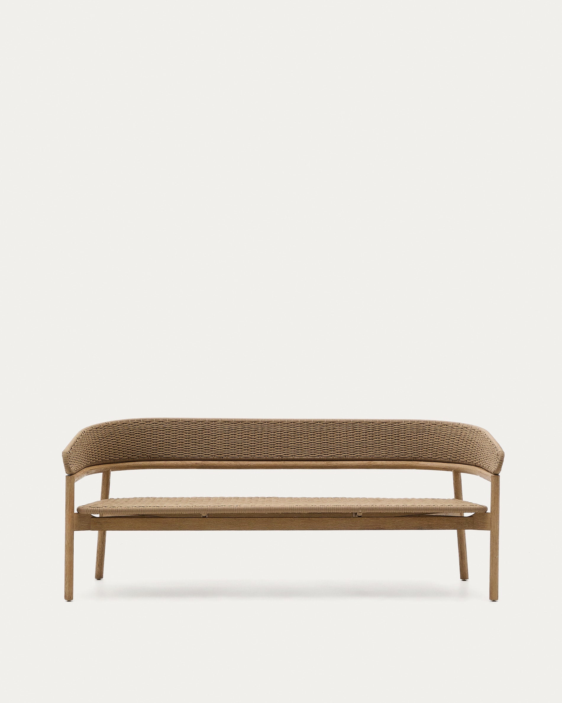 3-Sitzer-Sofa Arinella: Massives Akazienholz, natürliches Finish, beige Kissen. Stilvoll, robust, komfortabel für drinnen & draussen.