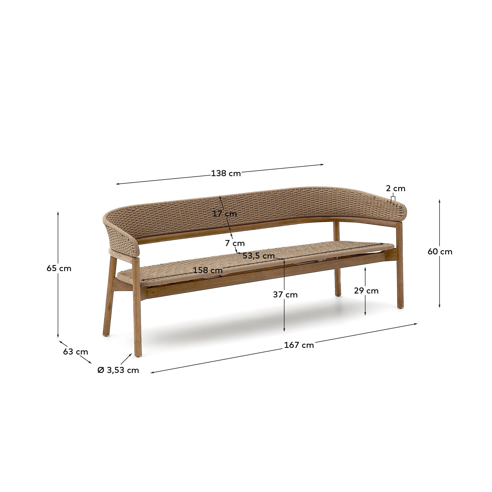 3-Sitzer-Sofa Arinella aus Akazienholz, natürliches Finish, beige Polsterung, stilvoll und langlebig, von Kave Home.