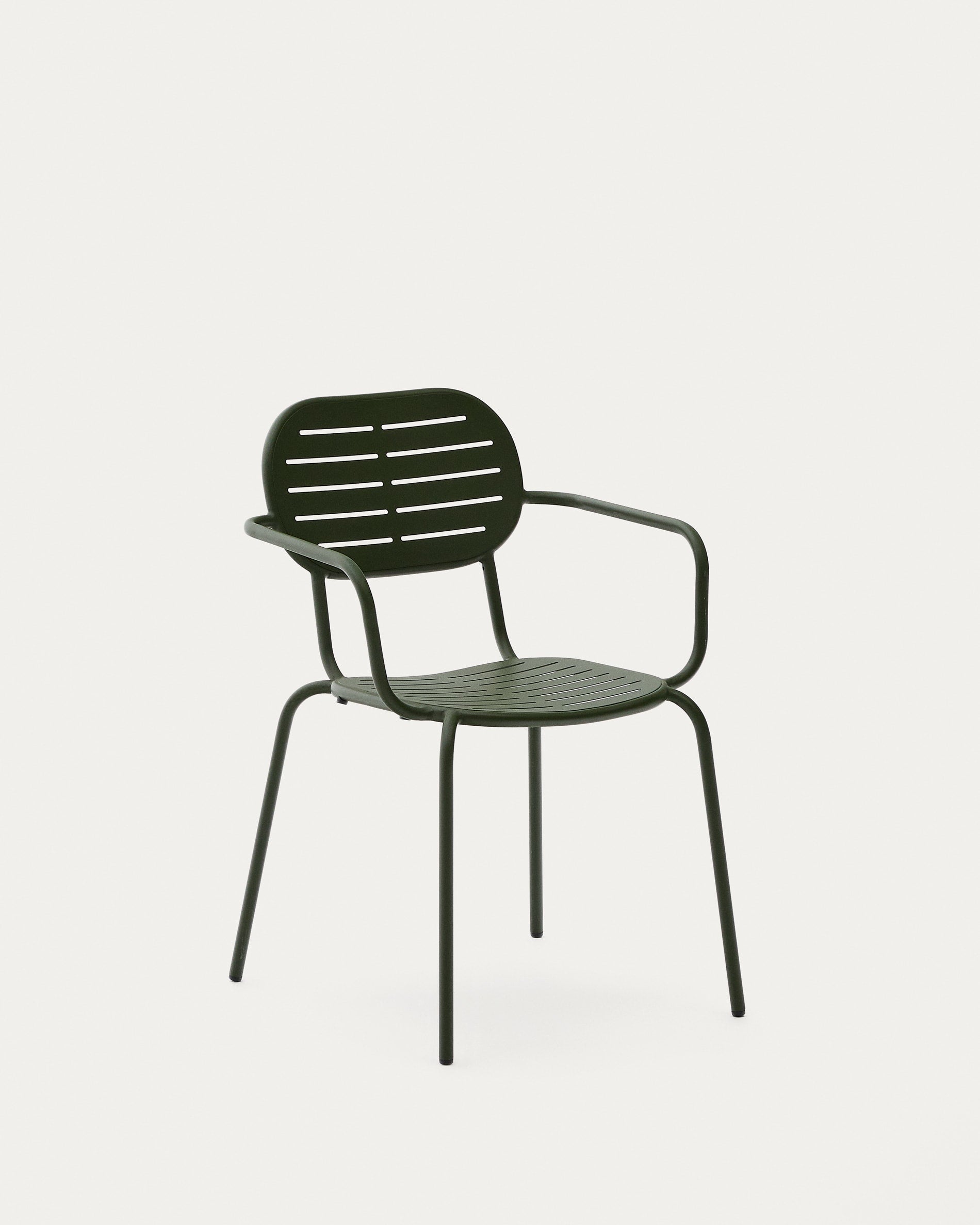 Outdoor-Stuhl Brai aus grünem verzinktem Stahl, stapelbar, mit Armlehnen, perfekt für Garten oder Terrasse, langlebig und modern.