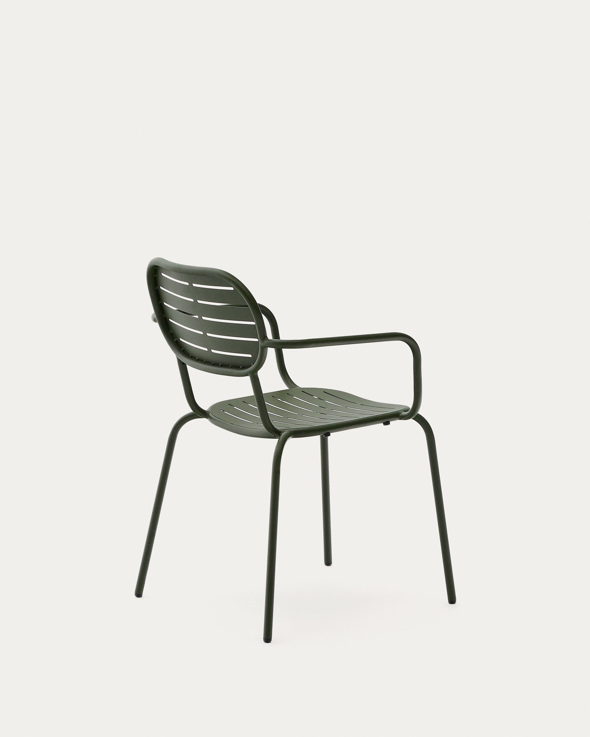 Outdoor-Stuhl Brai aus grünem verzinktem Stahl, stapelbar, mit Armlehnen, perfekt für Garten oder Terrasse, langlebig und modern.
