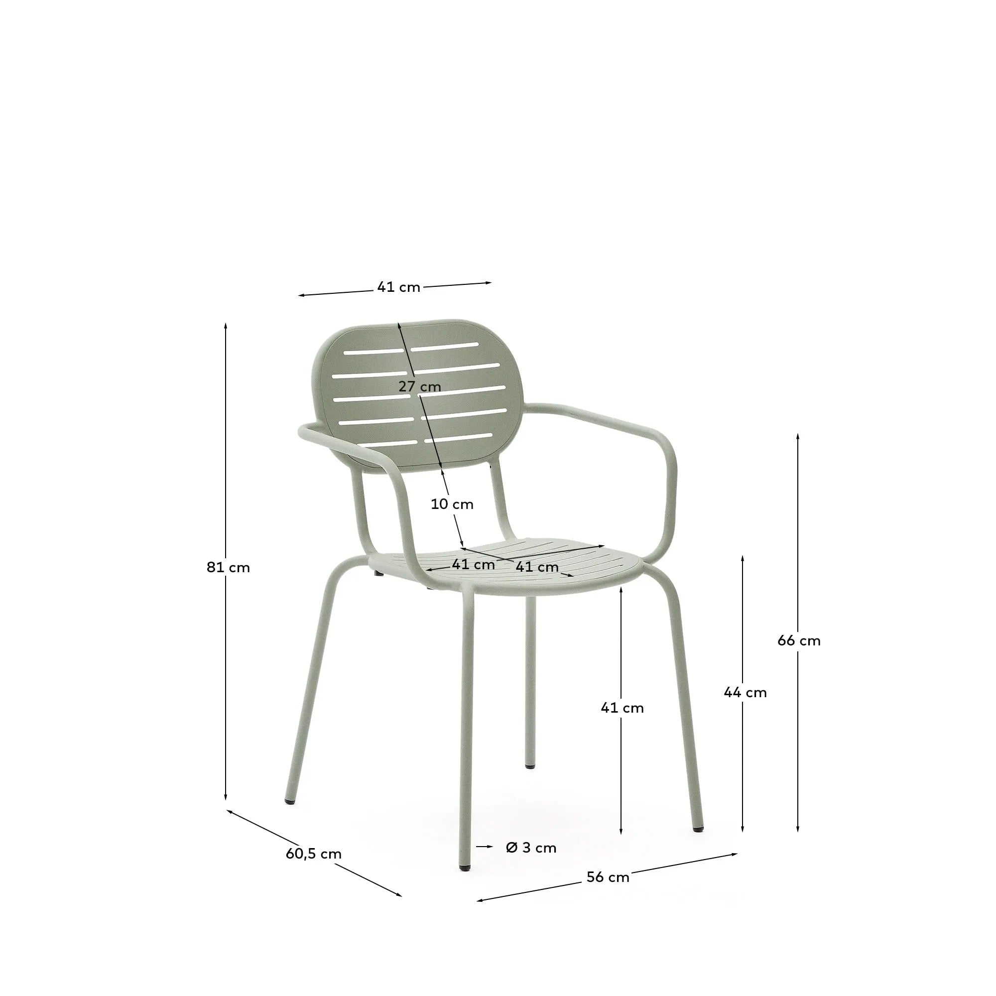 Outdoor-Stuhl Brai aus verzinktem Stahl, stapelbar, mit Armlehnen, in Türkis – ideal für Garten, Terrasse oder Balkon.