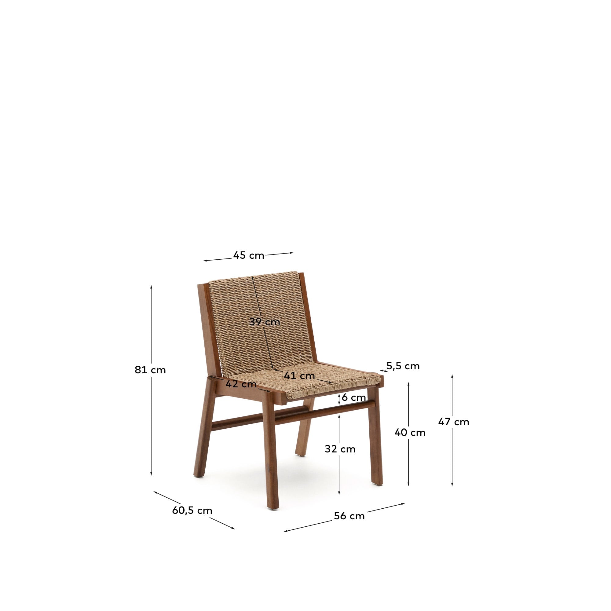 Eleganter Stuhl aus nachhaltigem Teakholz und robustem Rattan, ideal für Innen- und Außenbereiche.